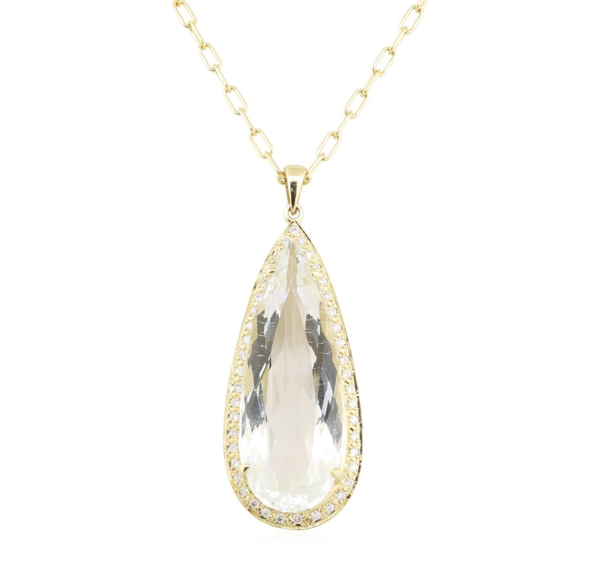 30.51 ctw Aquamarine and Diamond Pendant With Chain - 14KT Yellow Gold - Image 2 of 3