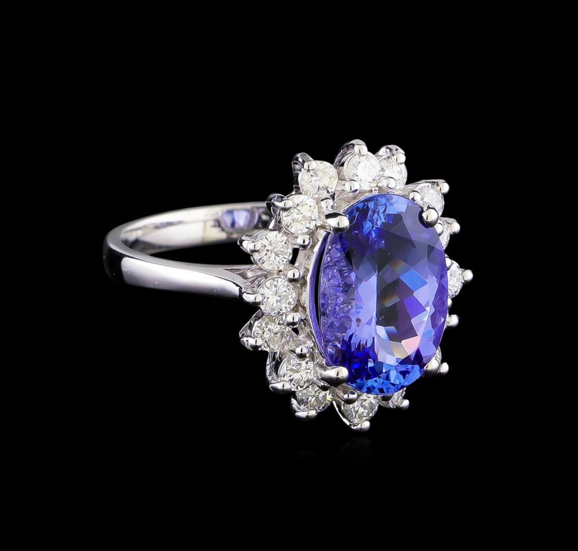 3.88 ctw Tanzanite and Diamond Ring - 14KT White Gold