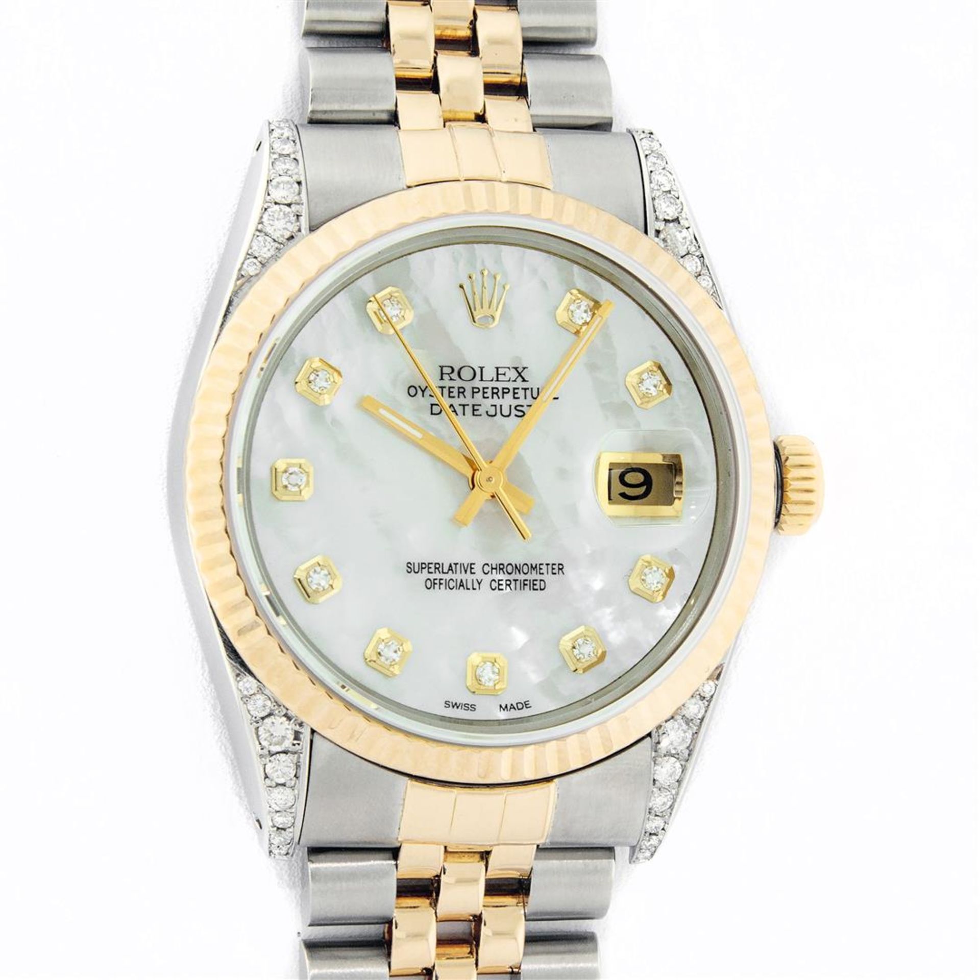Rolex Mens 2 Tone MOP Diamond Lugs 36MM Datejust Wristwatch