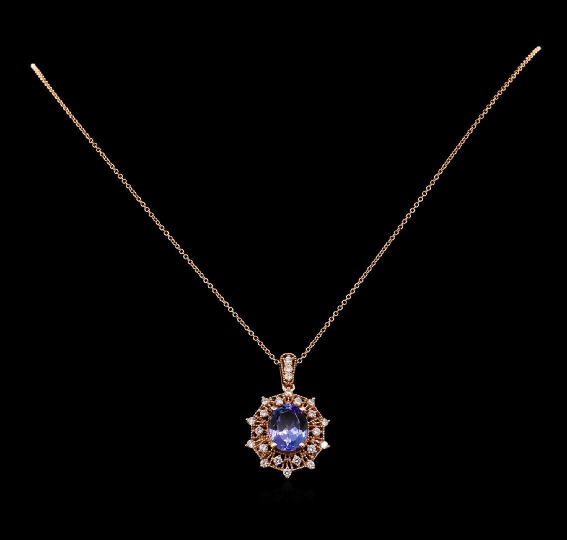 3.95 ctw Tanzanite and Diamond Pendant With Chain - 14KT Rose Gold - Image 2 of 3