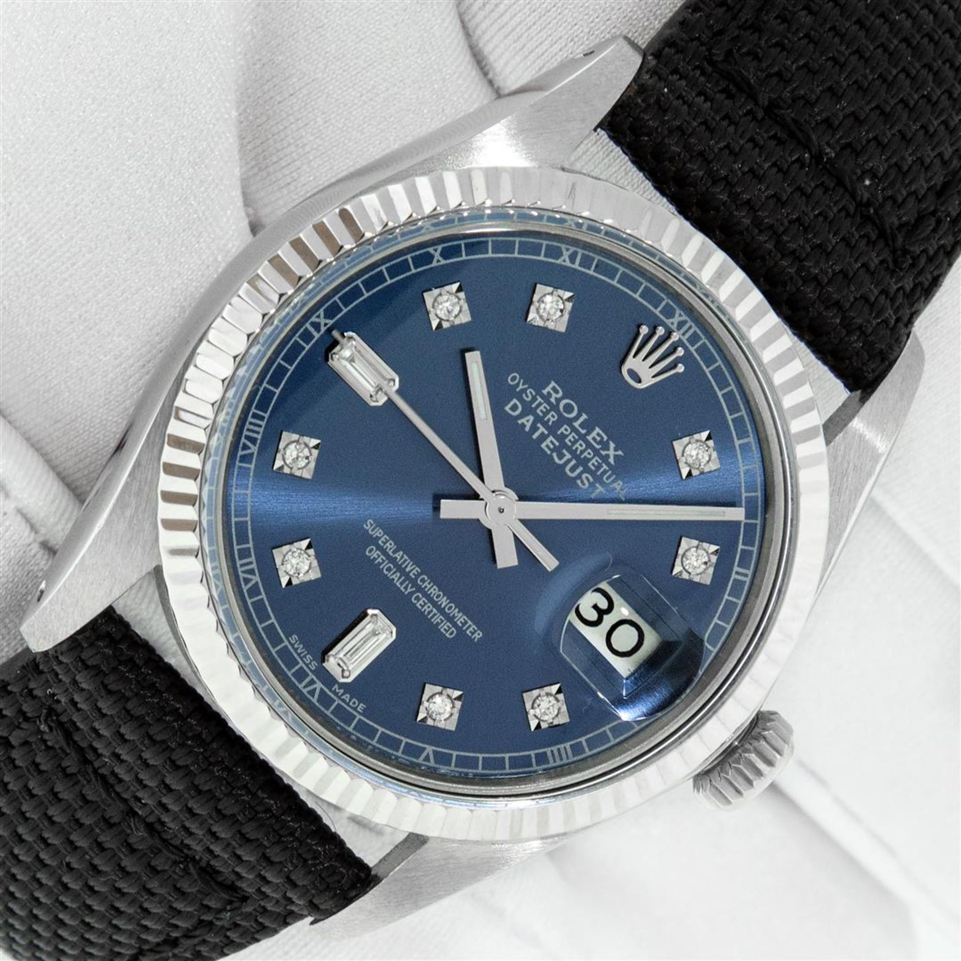 Rolex Mens Stainless Steel Blue Diamond 36MM Datejust Wristwatch With Nylon Stra - Image 2 of 9