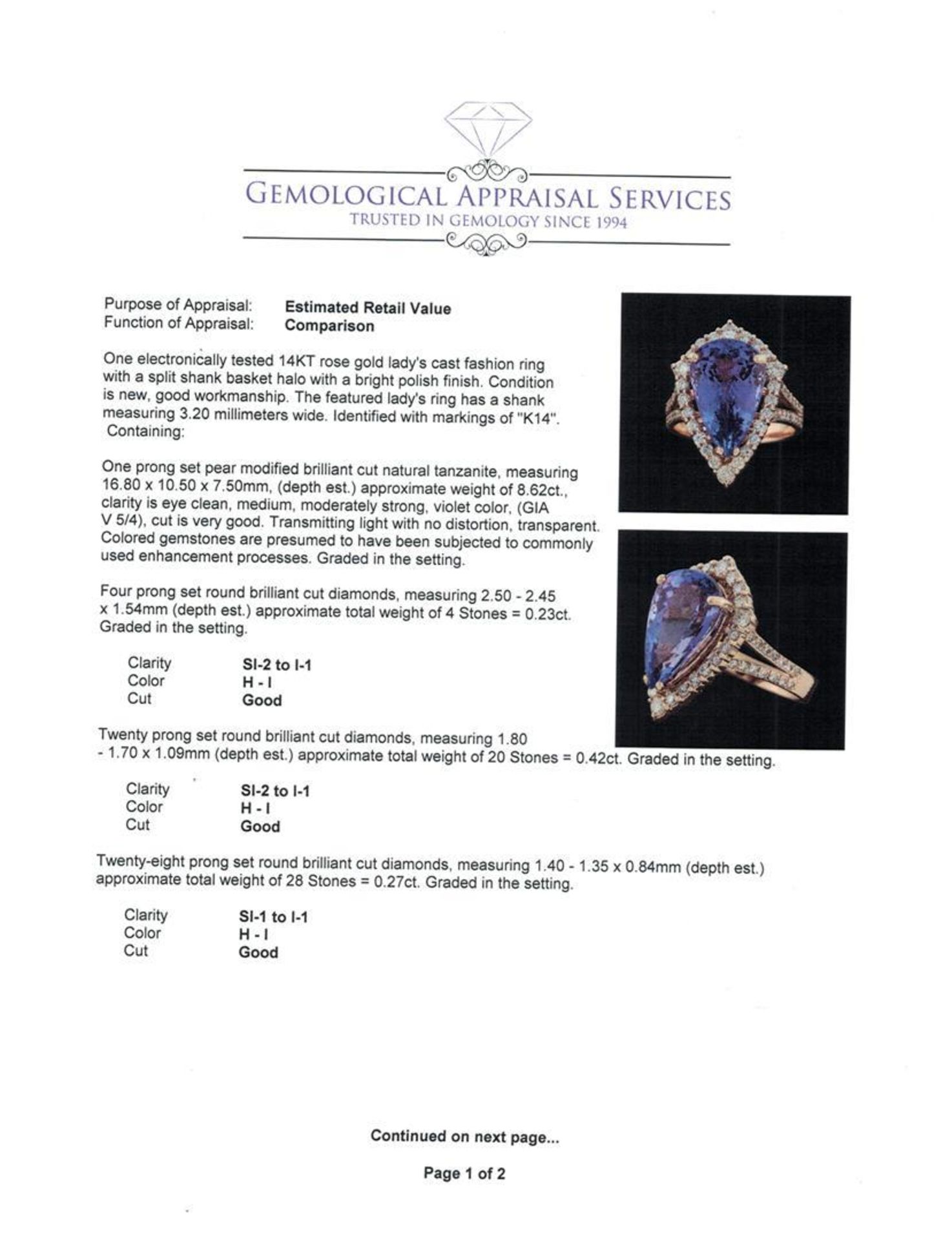 8.62 ctw Tanzanite and Diamond Ring - 14KT Rose Gold - Image 5 of 6