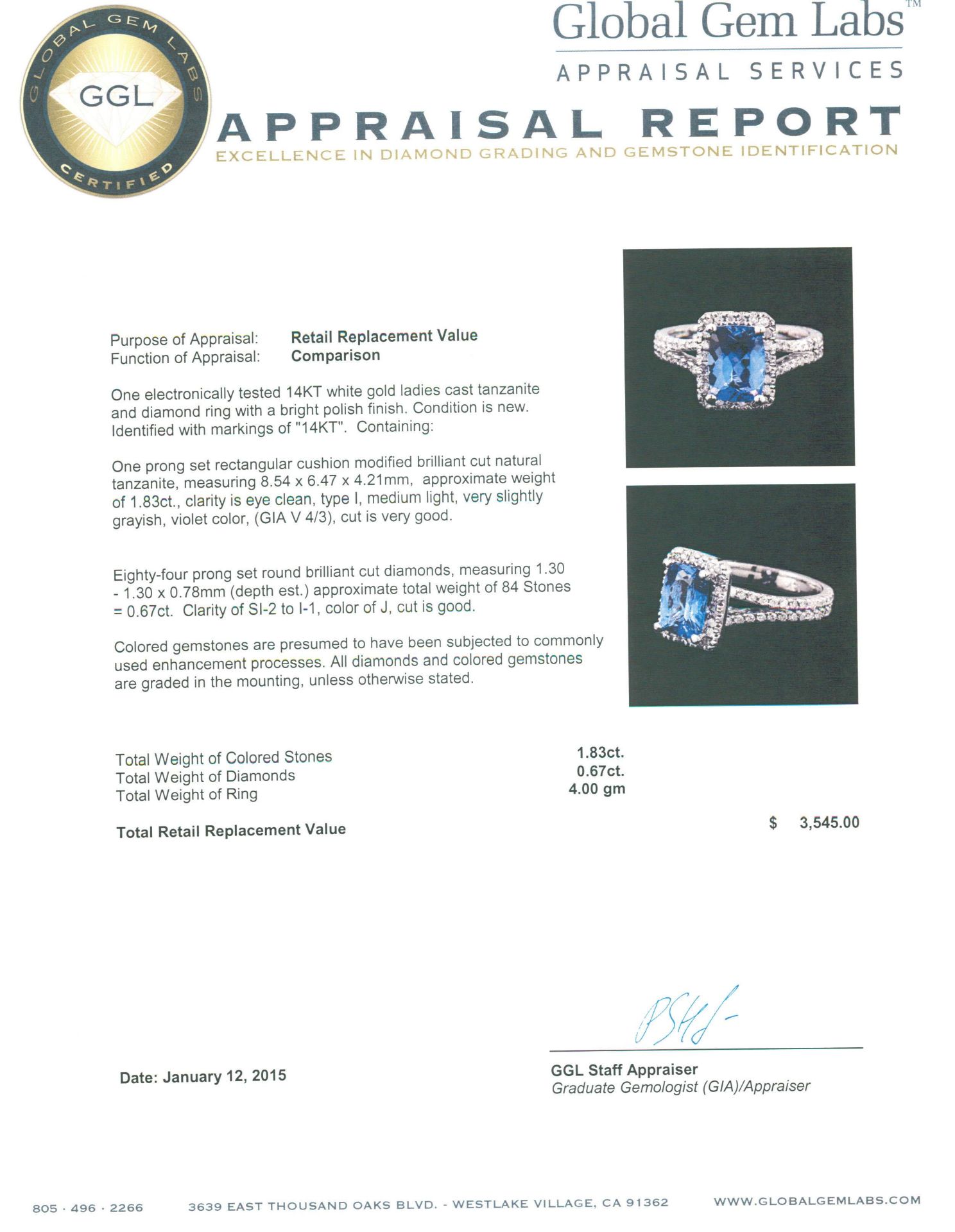 14KT White Gold 1.83 ctw Tanzanite and Diamond Ring - Image 5 of 5