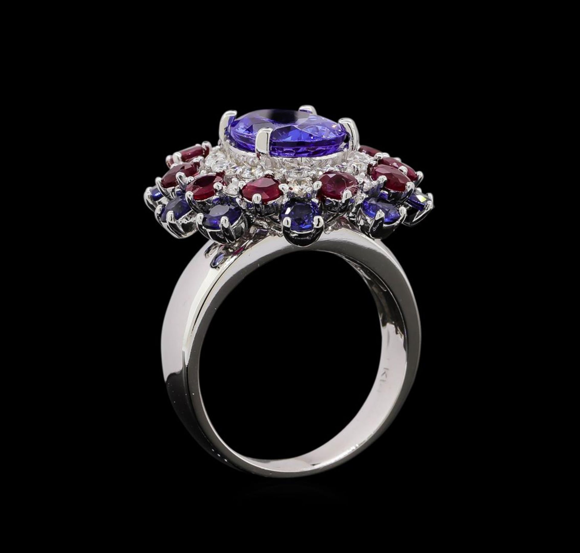 14KT White Gold 3.58 ctw Tanzanite, Sapphire, Ruby and Diamond Ring - Image 4 of 5