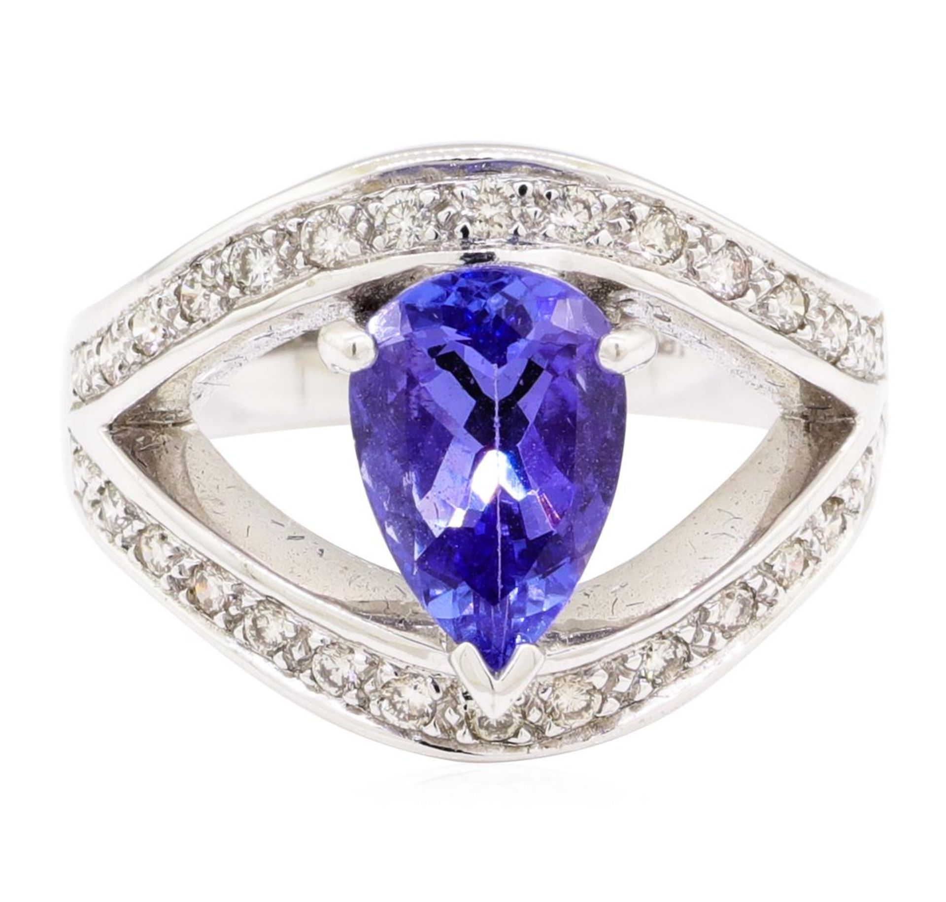 2.35 ctw Pear Mixed Tanzanite And Round Brilliant Cut Diamond Ring - 18KT White - Image 2 of 5