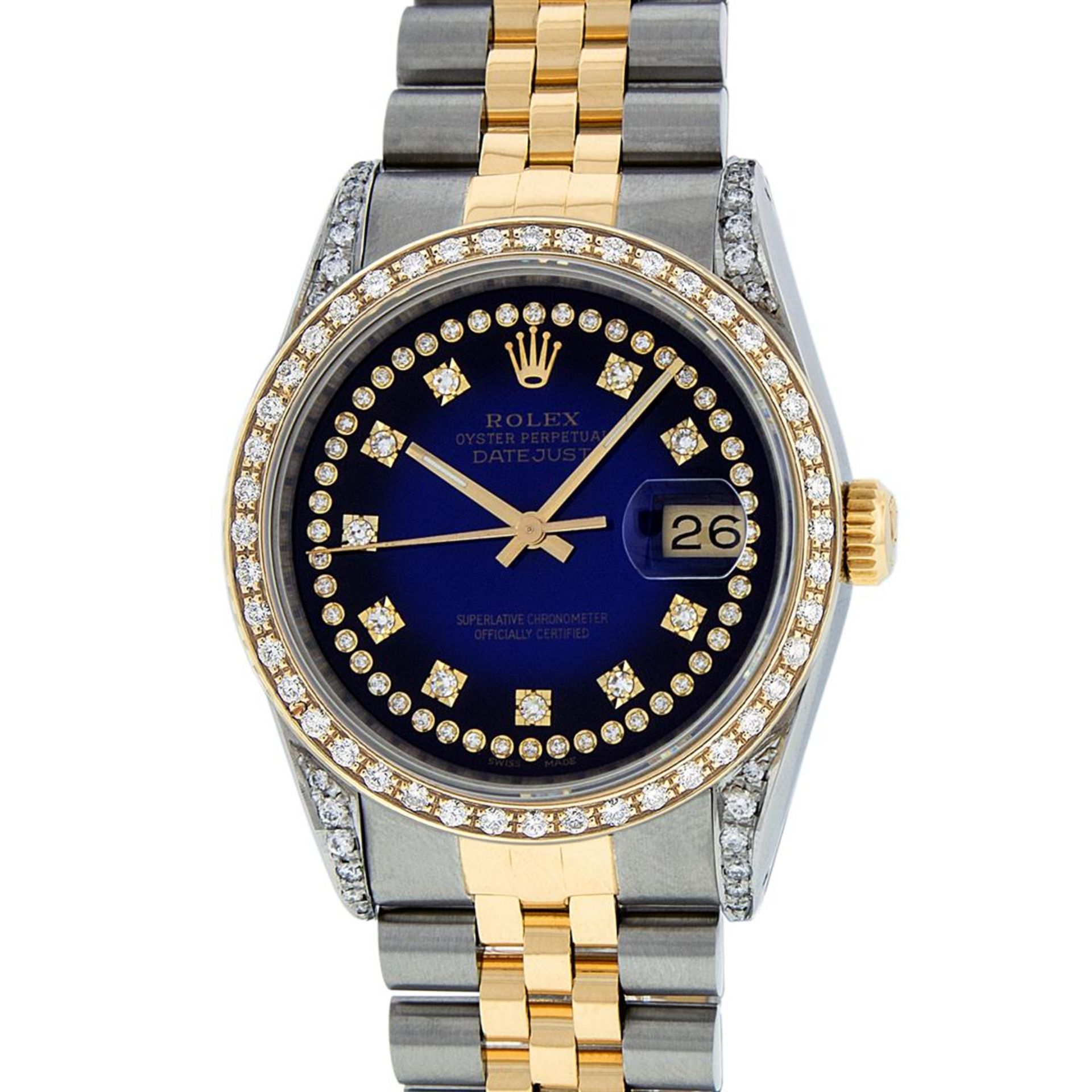 Rolex Mens 2 Tone Blue Vignette String Diamond Lugs Datejust Wristwatch - Image 2 of 8