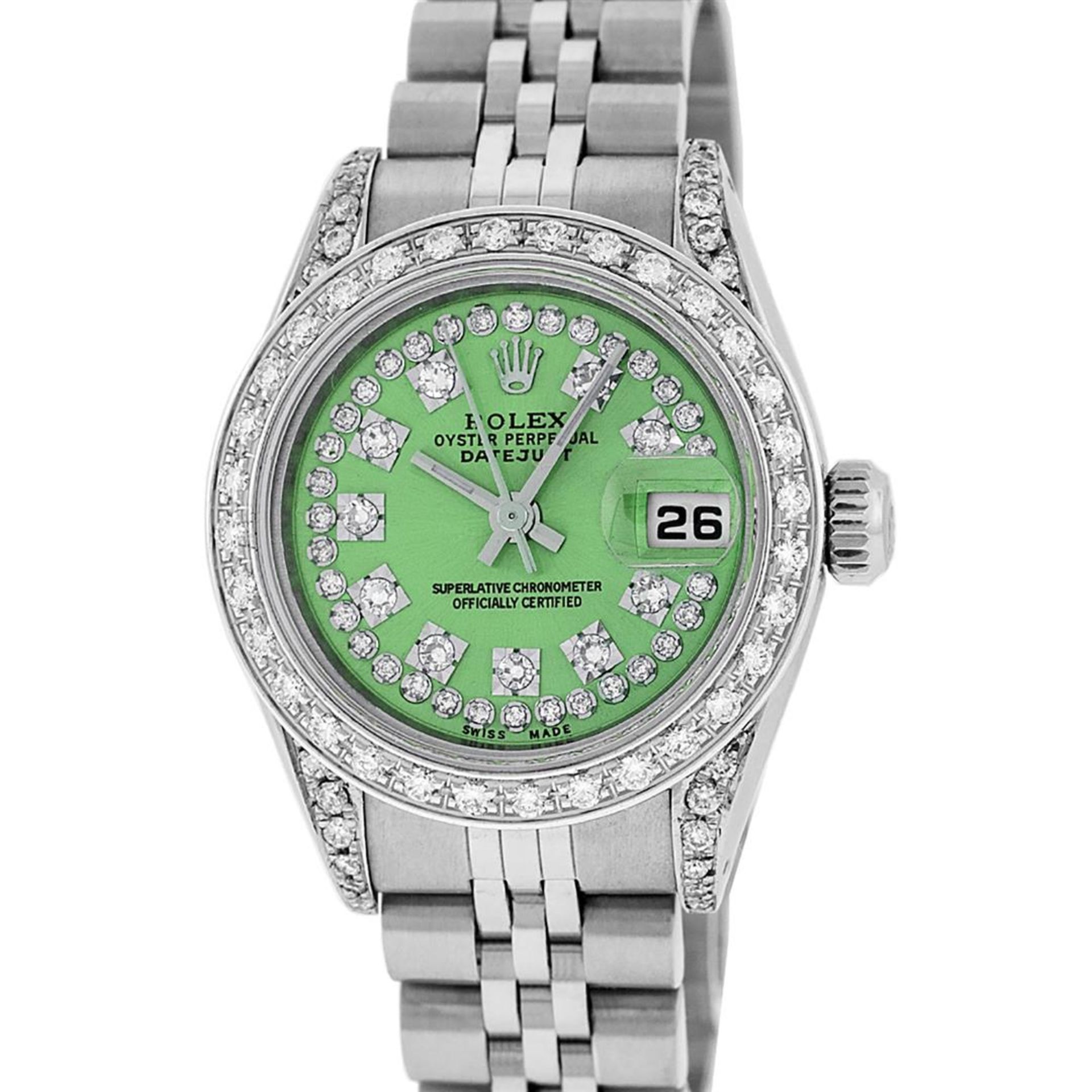 Rolex Ladies Stainless Steel 26MM Green String Diamond Lugs Datejust Wristwatch - Image 2 of 9