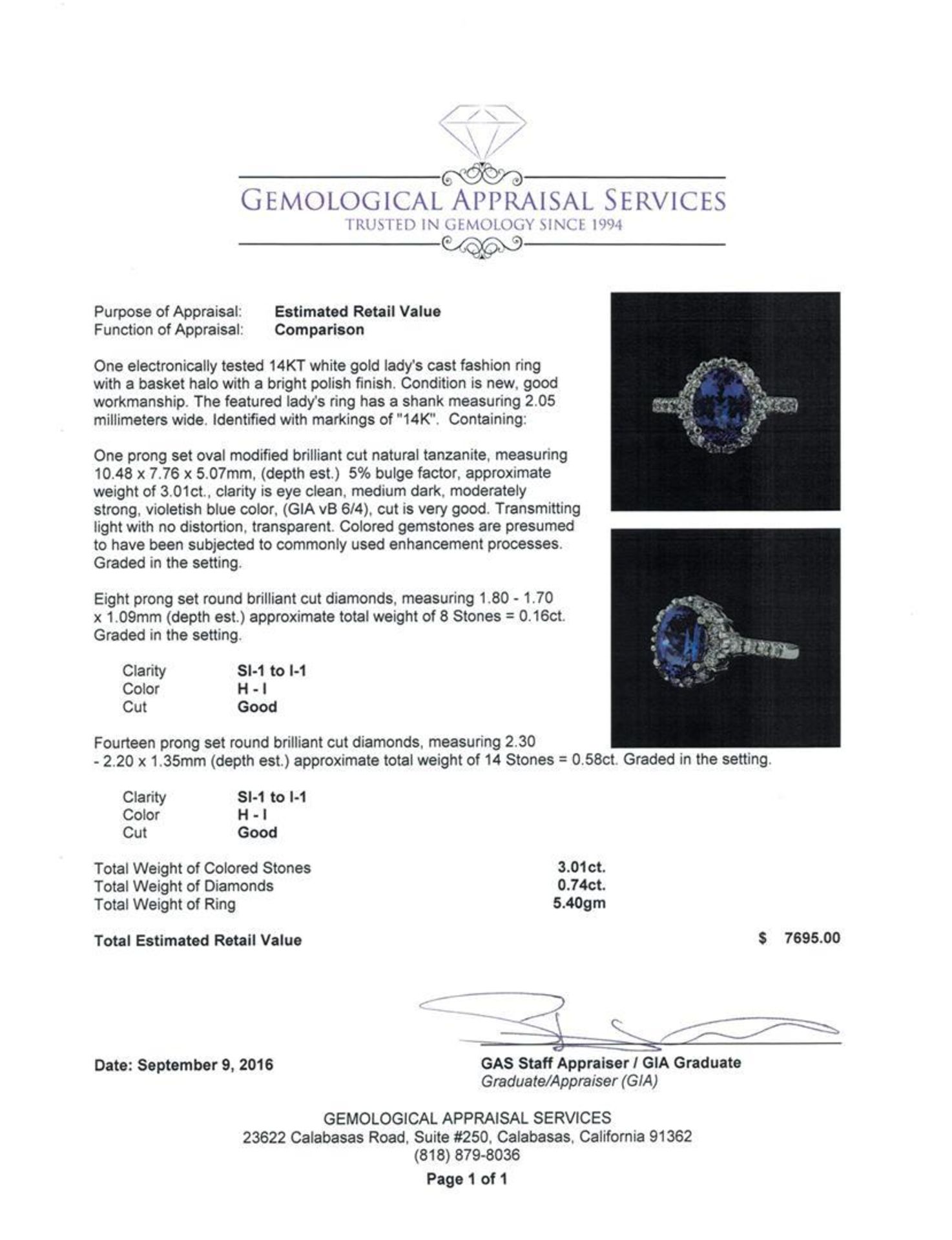 3.01 ctw Tanzanite and Diamond Ring - 14KT White Gold - Image 5 of 5