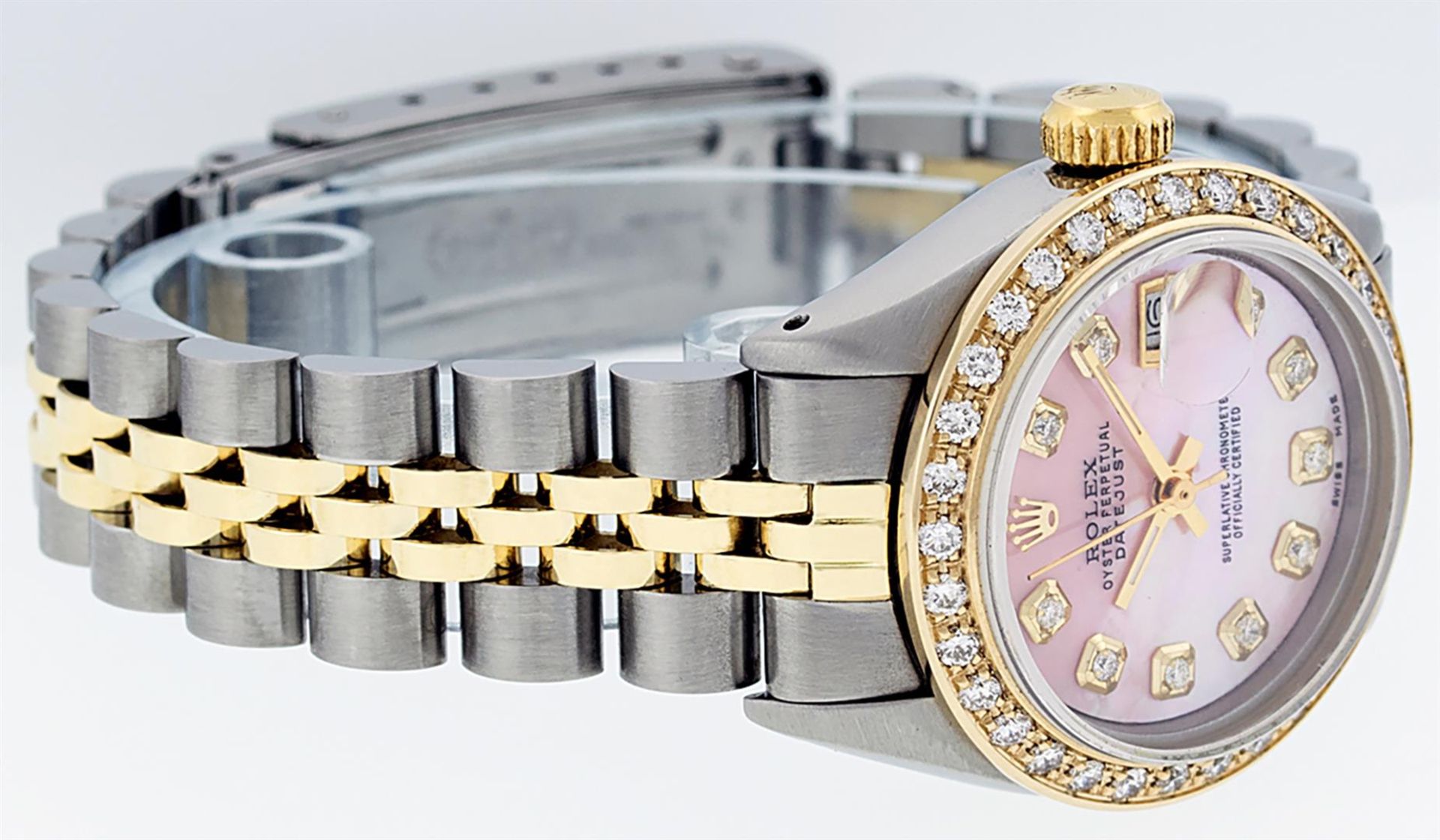 Rolex Ladies 2 Tone Pink MOP Diamond 26MM Oyster Perpetual Datejust Wristwatch - Image 6 of 9