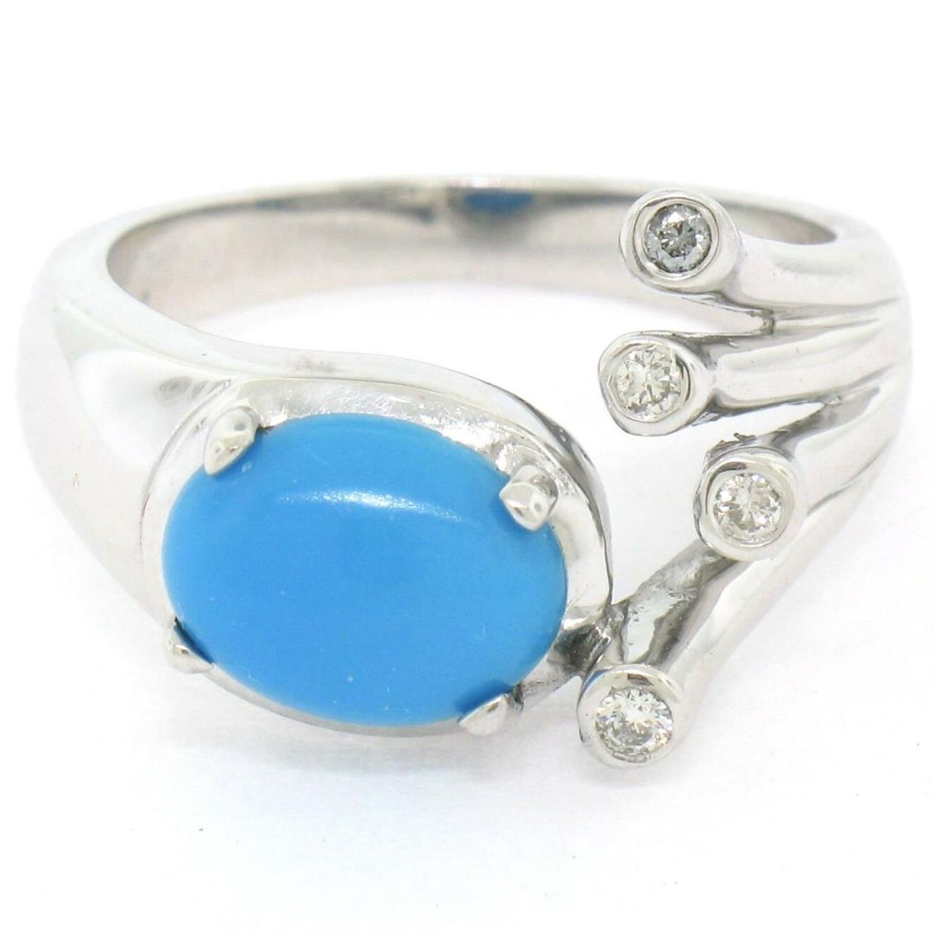 14kt White Gold 1.23 ctw Cabochon Turquoise and Diamond Cocktail Ring - Image 3 of 7