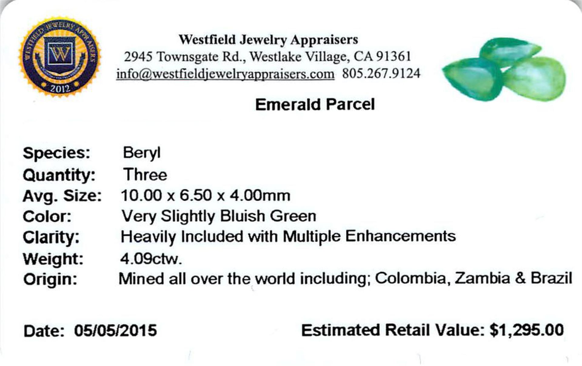 4.09 ctw Pear Mixed Emerald Parcel - Image 2 of 2