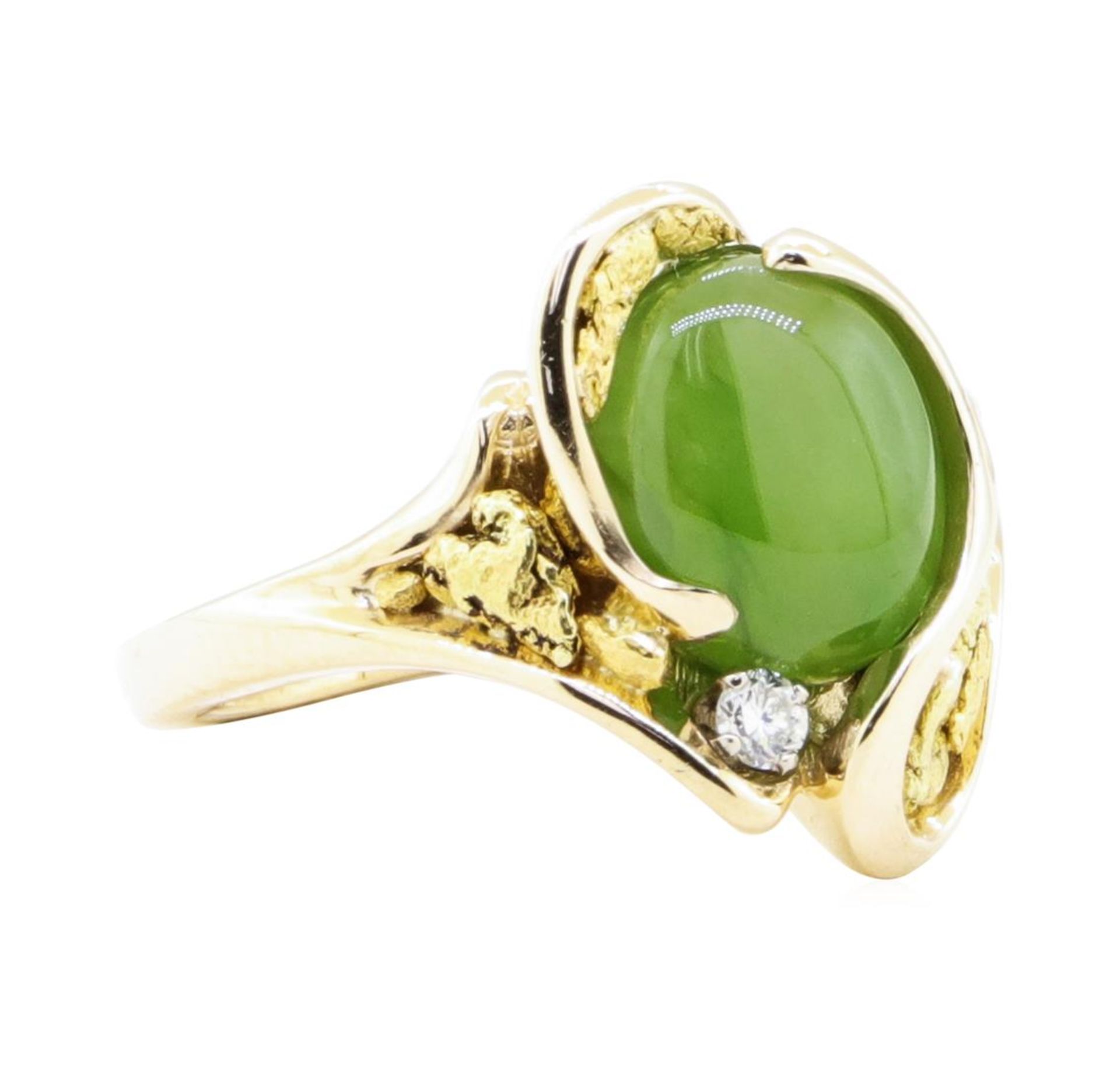 0.05 ctw Diamond and Jade Ring - 14-24KT Yellow Gold