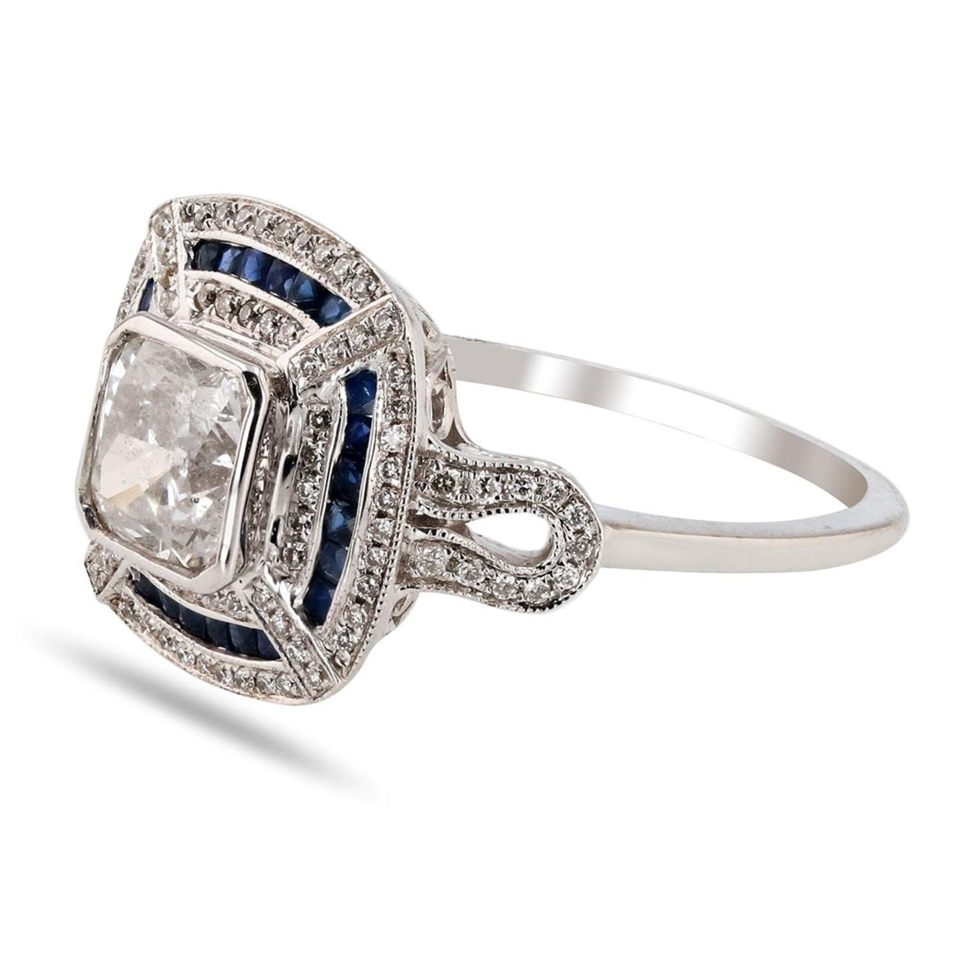 1.22 ctw Diamond and 0.36 ctw Blue Sapphire 18K White Gold Ring - Image 2 of 4