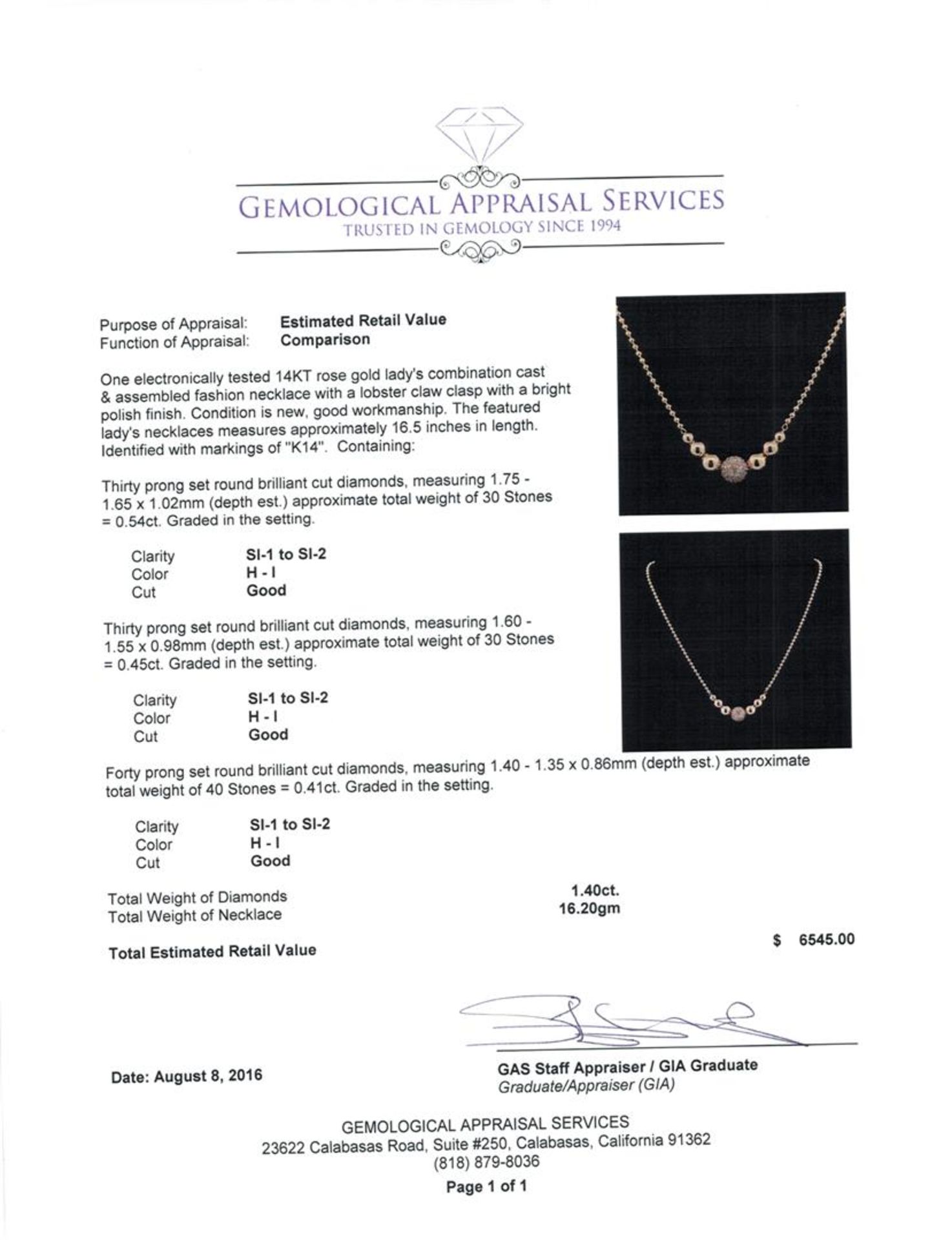 1.40 ctw Diamond Necklace - 14KT Rose Gold - Image 3 of 3