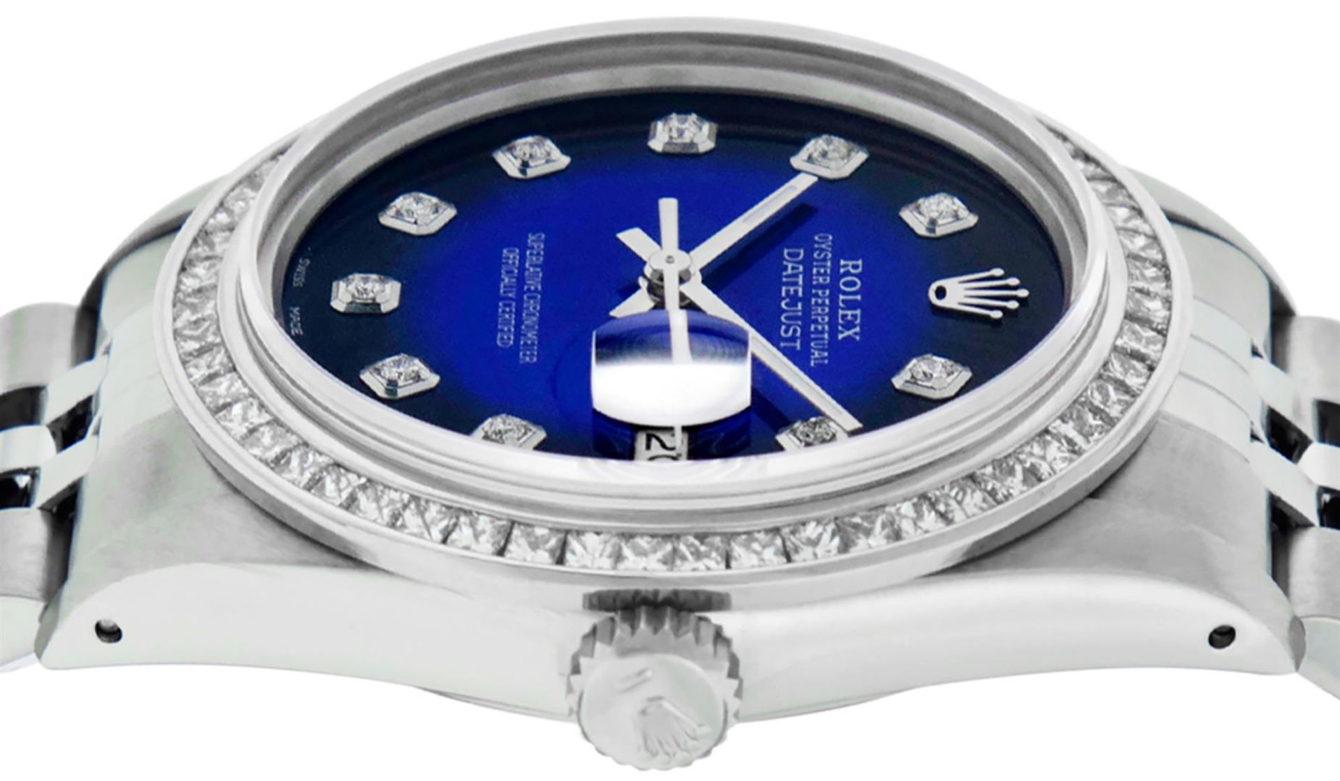 Rolex Mens Stainless Steel Blue Vignette Princess Cut Diamond Datejust Wristwatc - Image 8 of 9