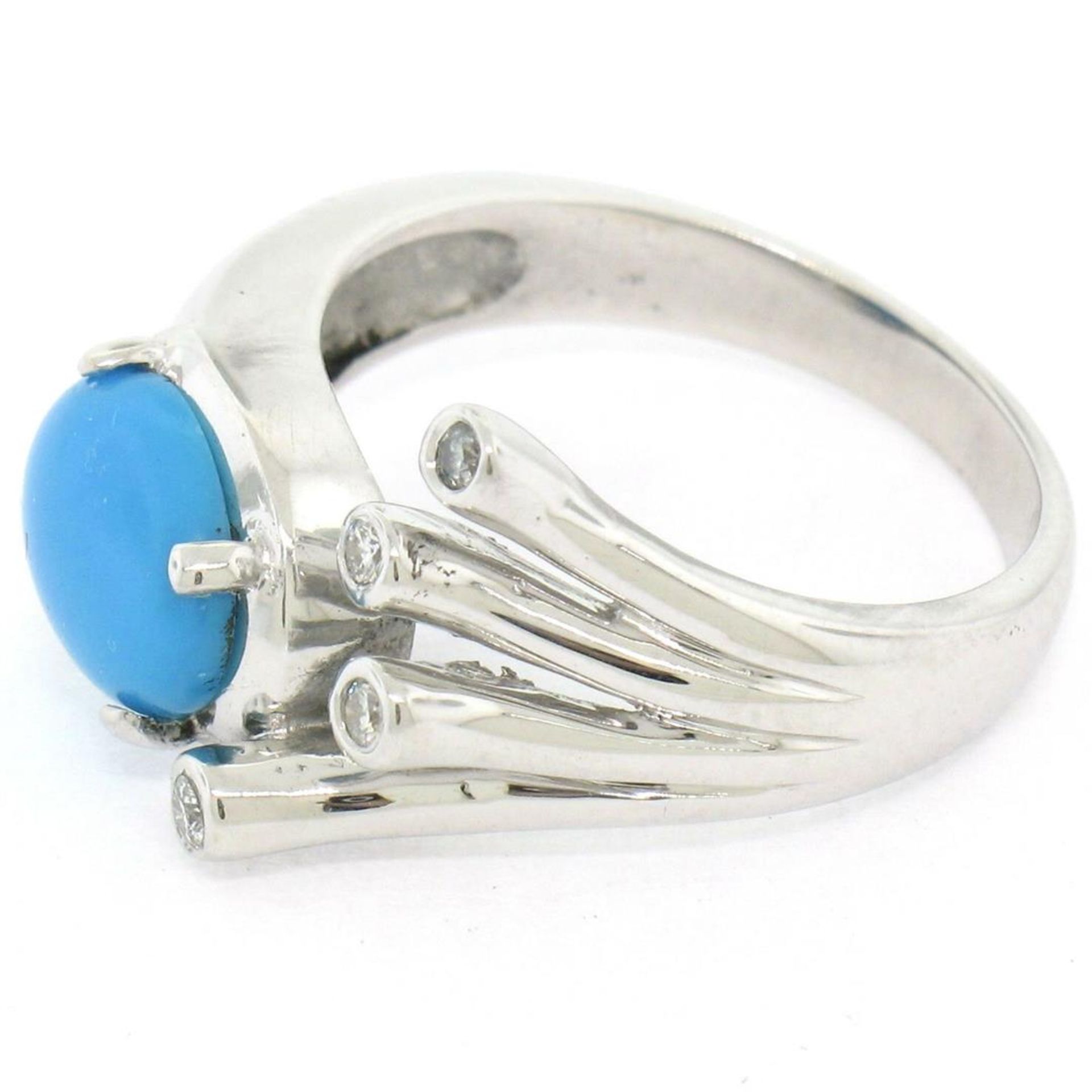 14kt White Gold 1.23 ctw Cabochon Turquoise and Diamond Cocktail Ring - Image 4 of 7