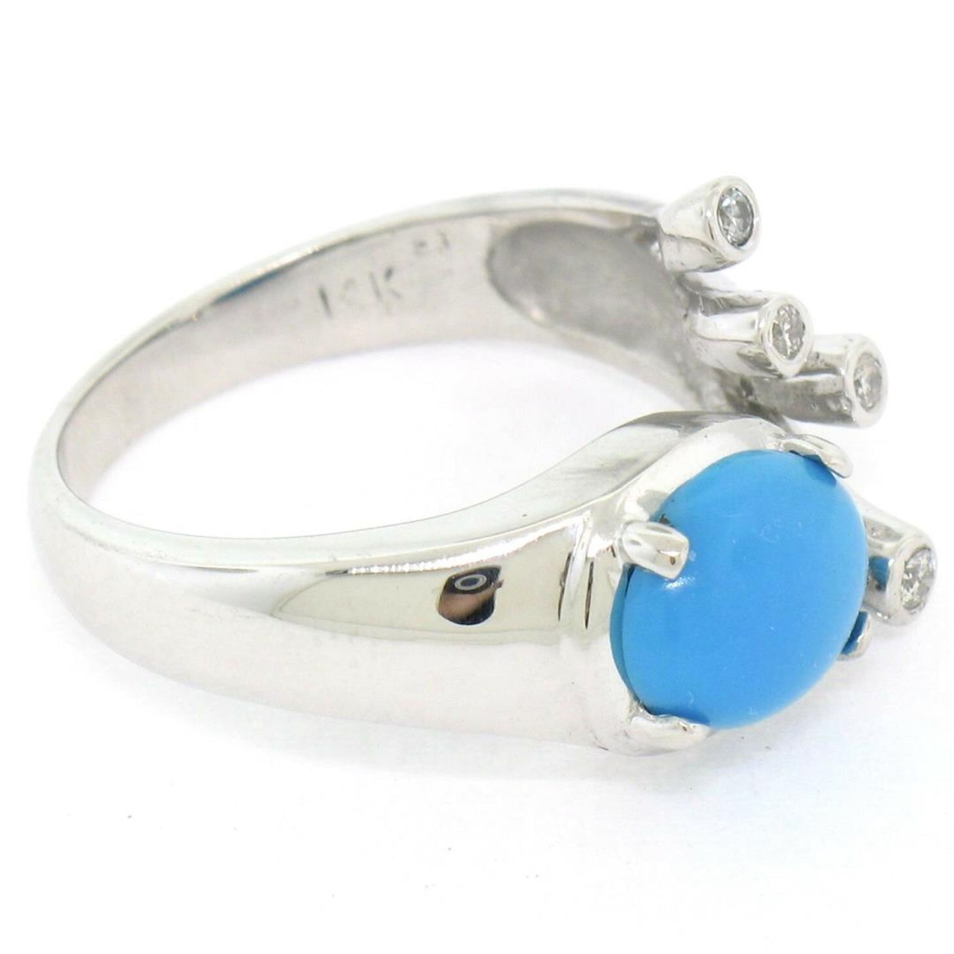 14kt White Gold 1.23 ctw Cabochon Turquoise and Diamond Cocktail Ring - Image 5 of 7