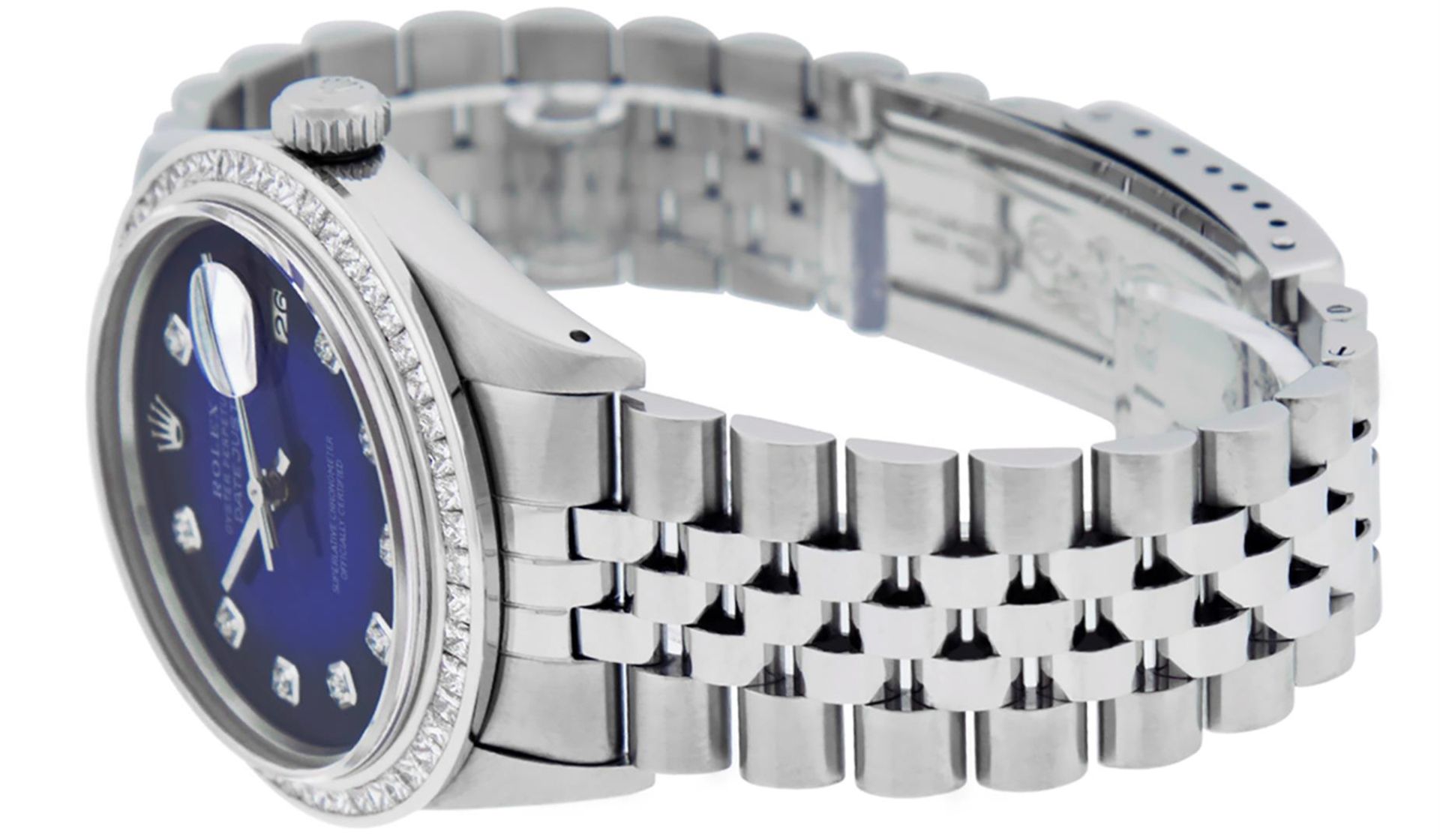 Rolex Mens Stainless Steel Blue Vignette Princess Cut Diamond Datejust Wristwatc - Image 6 of 9