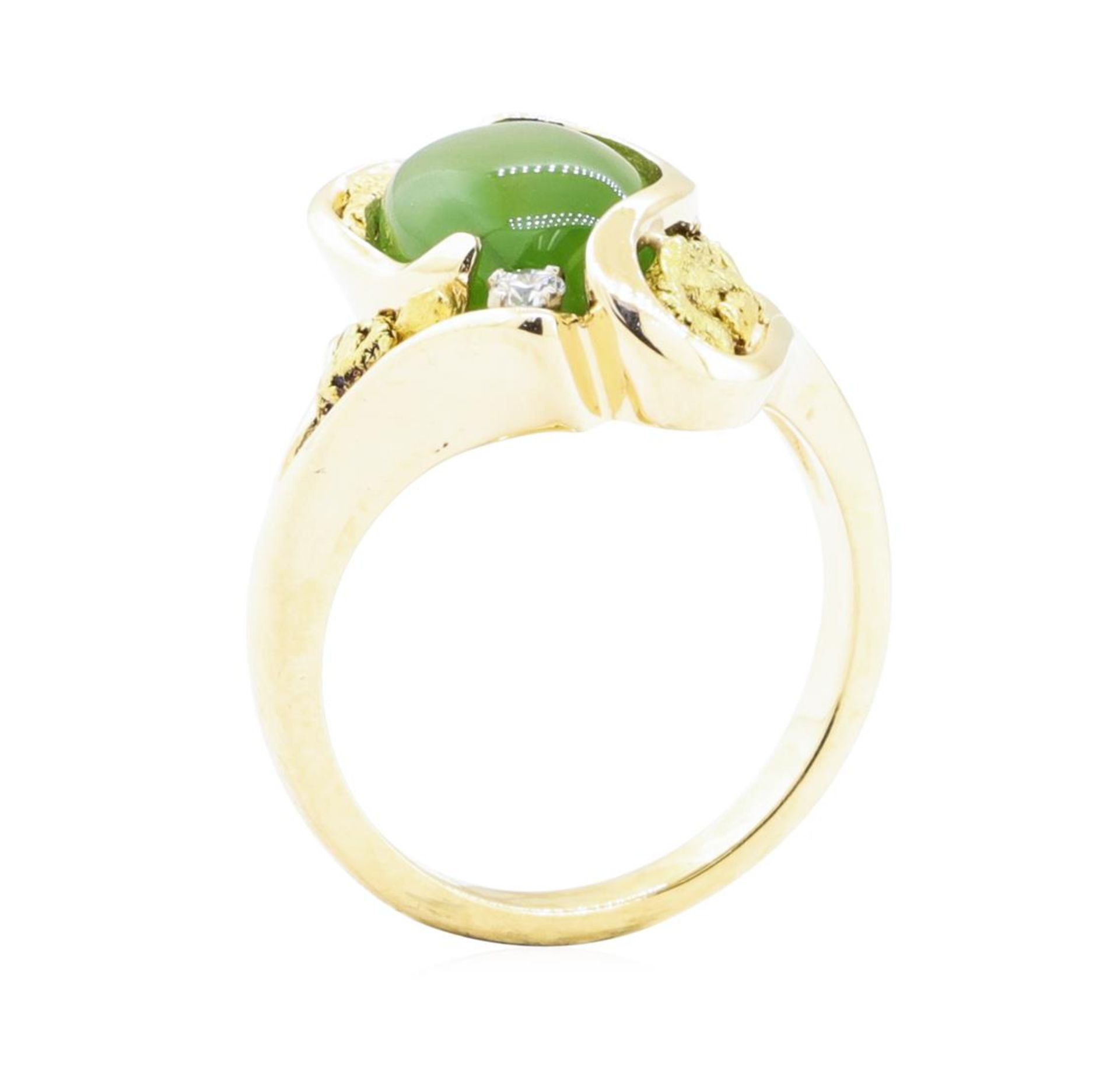 0.05 ctw Diamond and Jade Ring - 14-24KT Yellow Gold - Image 4 of 4