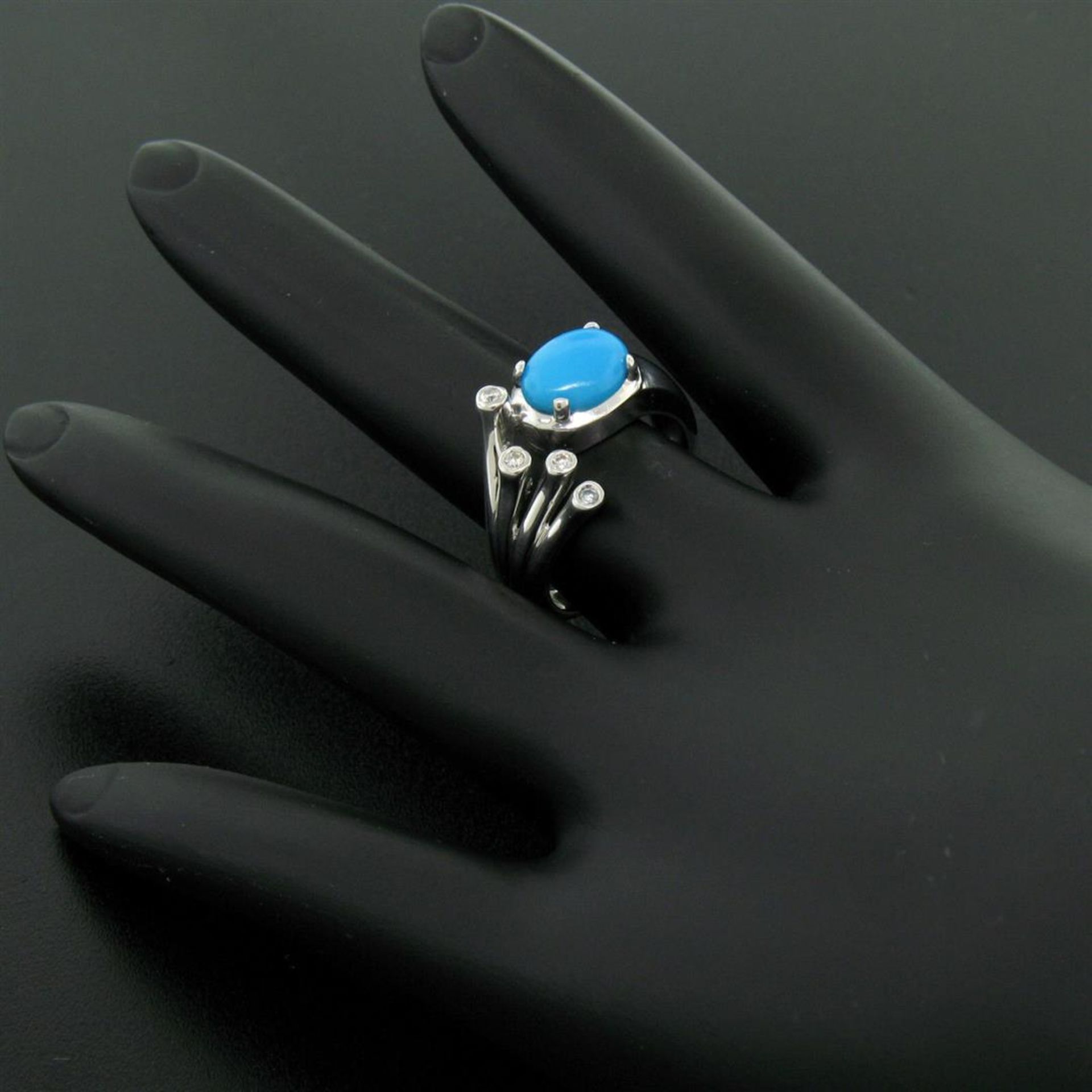 14kt White Gold 1.23 ctw Cabochon Turquoise and Diamond Cocktail Ring - Image 2 of 7