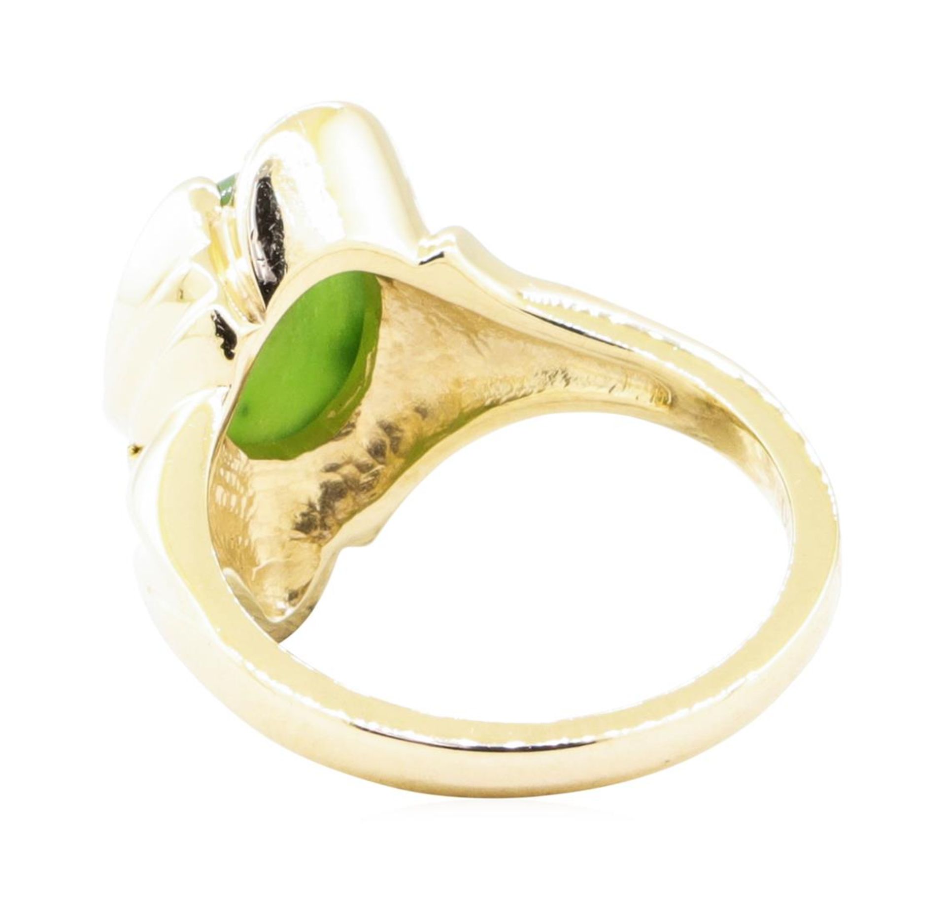 0.05 ctw Diamond and Jade Ring - 14-24KT Yellow Gold - Image 3 of 4