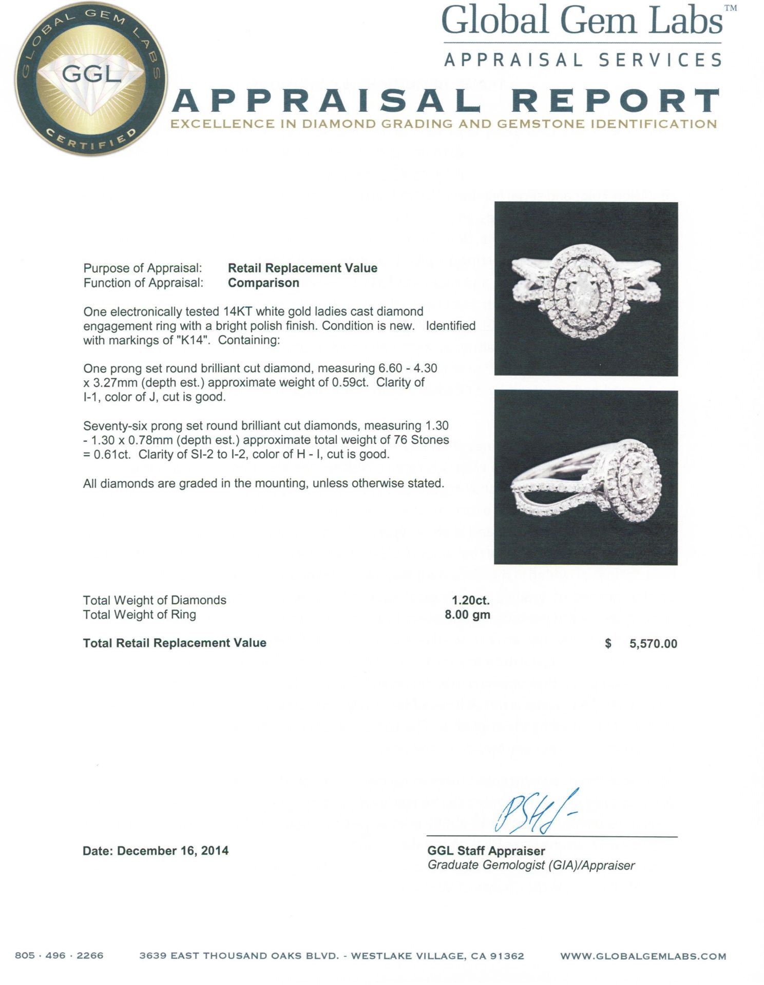 14KT White Gold 1.20 ctw Diamond Ring - Image 5 of 5