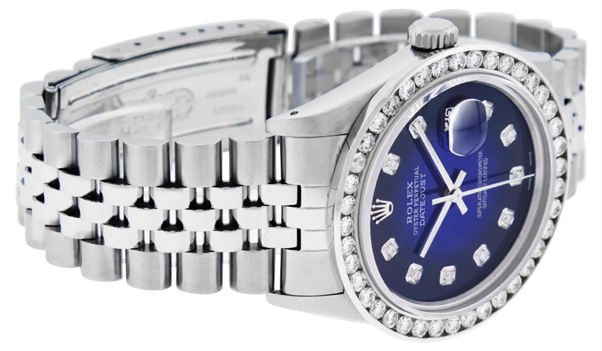 Rolex Mens Stainless Steel Blue Vignette 3 ctw Diamond Datejust Wristwatch - Image 4 of 9