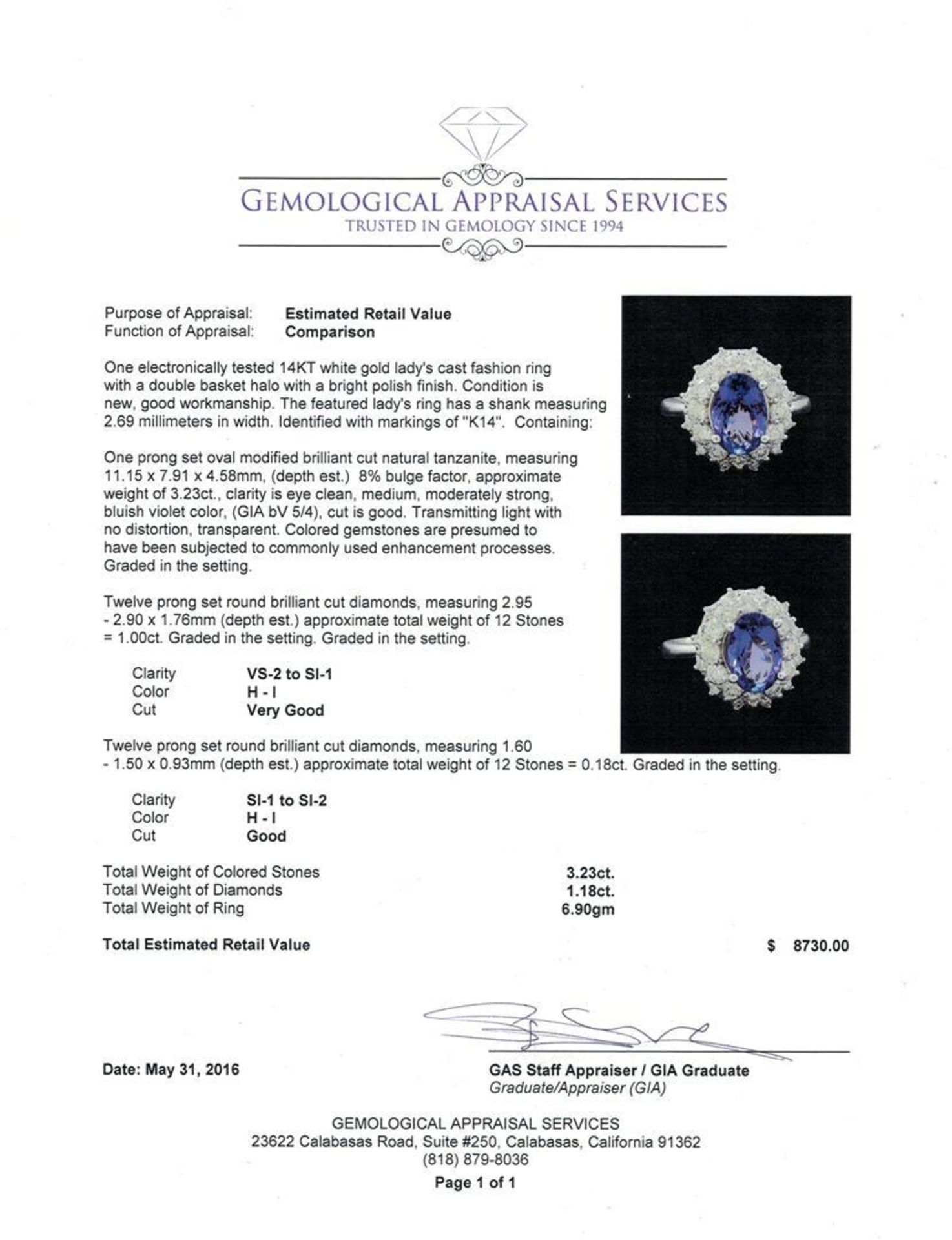 3.23 ctw Tanzanite and Diamond Ring - 14KT White Gold - Image 5 of 5