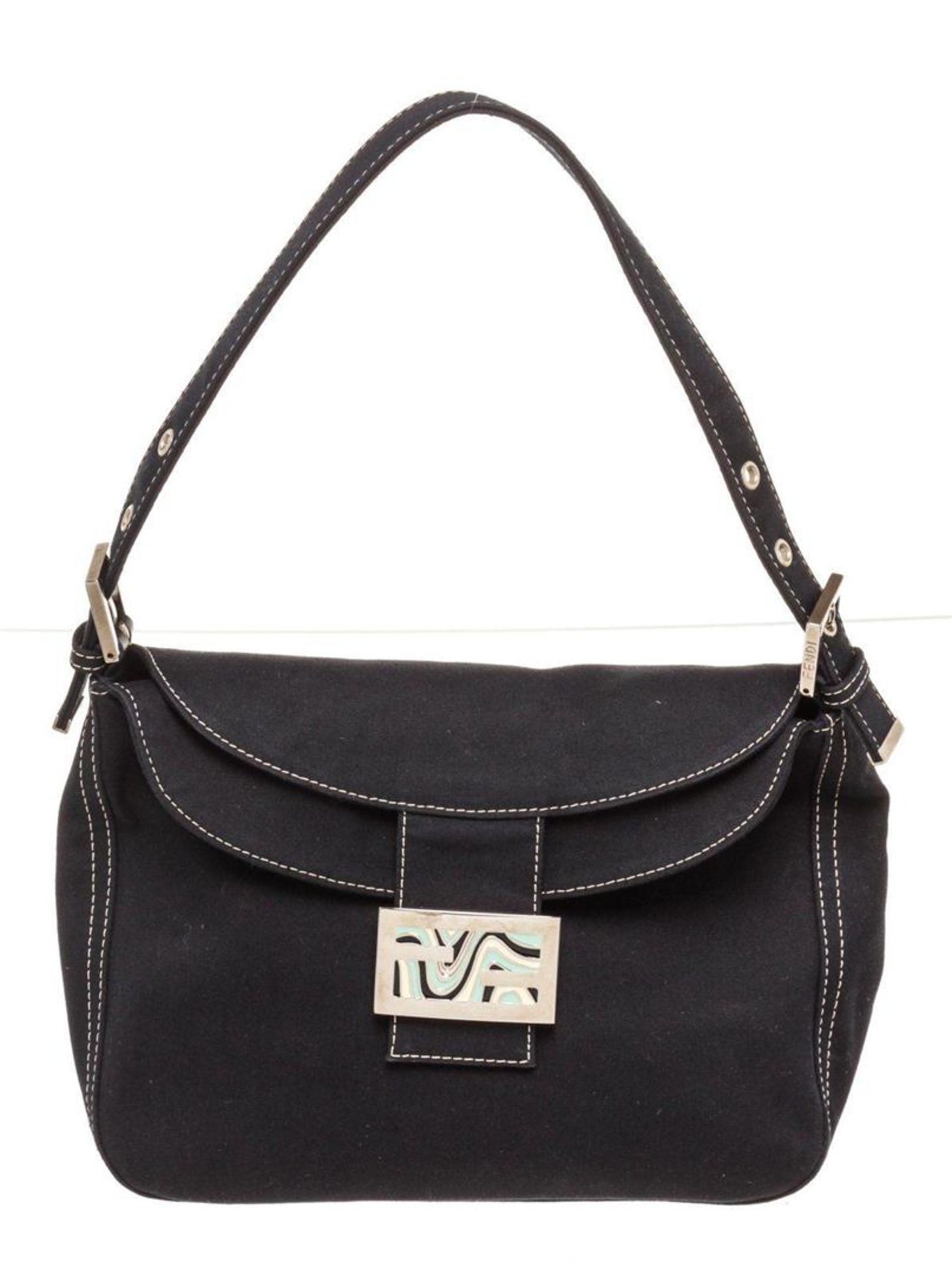 Fendi Black Denim Mamma Baguette Hobo Bag