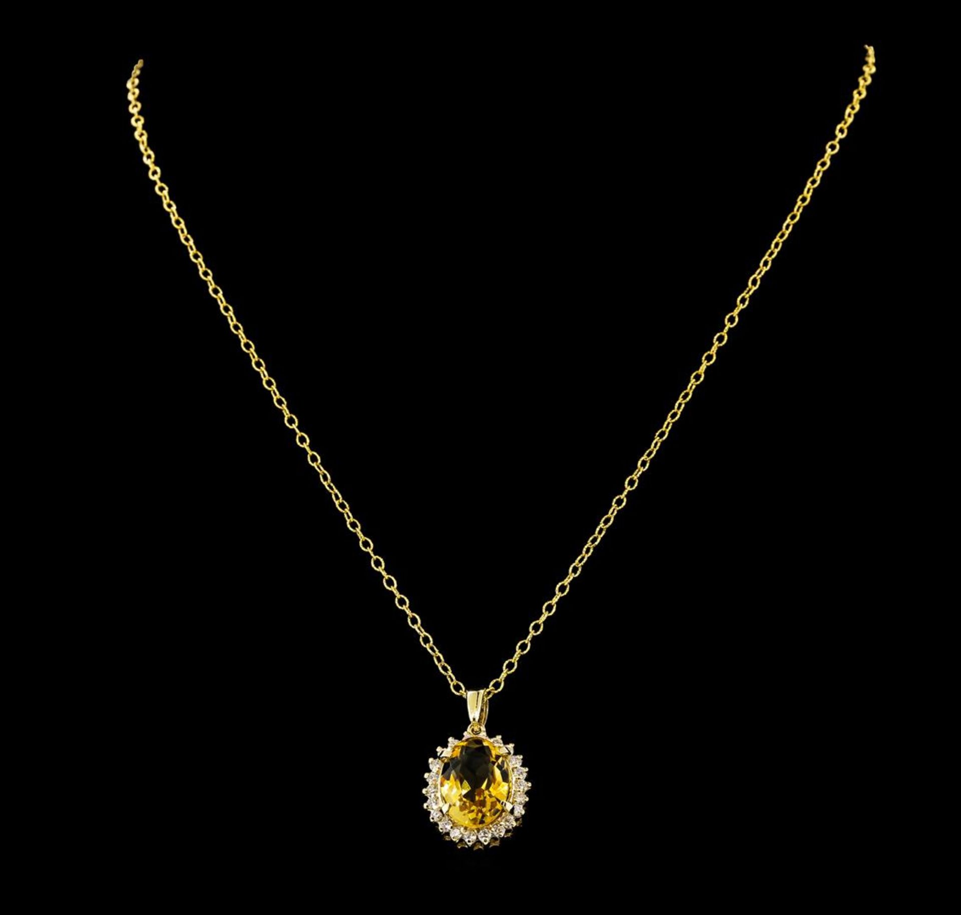 5.65 ctw Citrine Quartz and Diamond Pendant With Chain - 14KT Yellow Gold