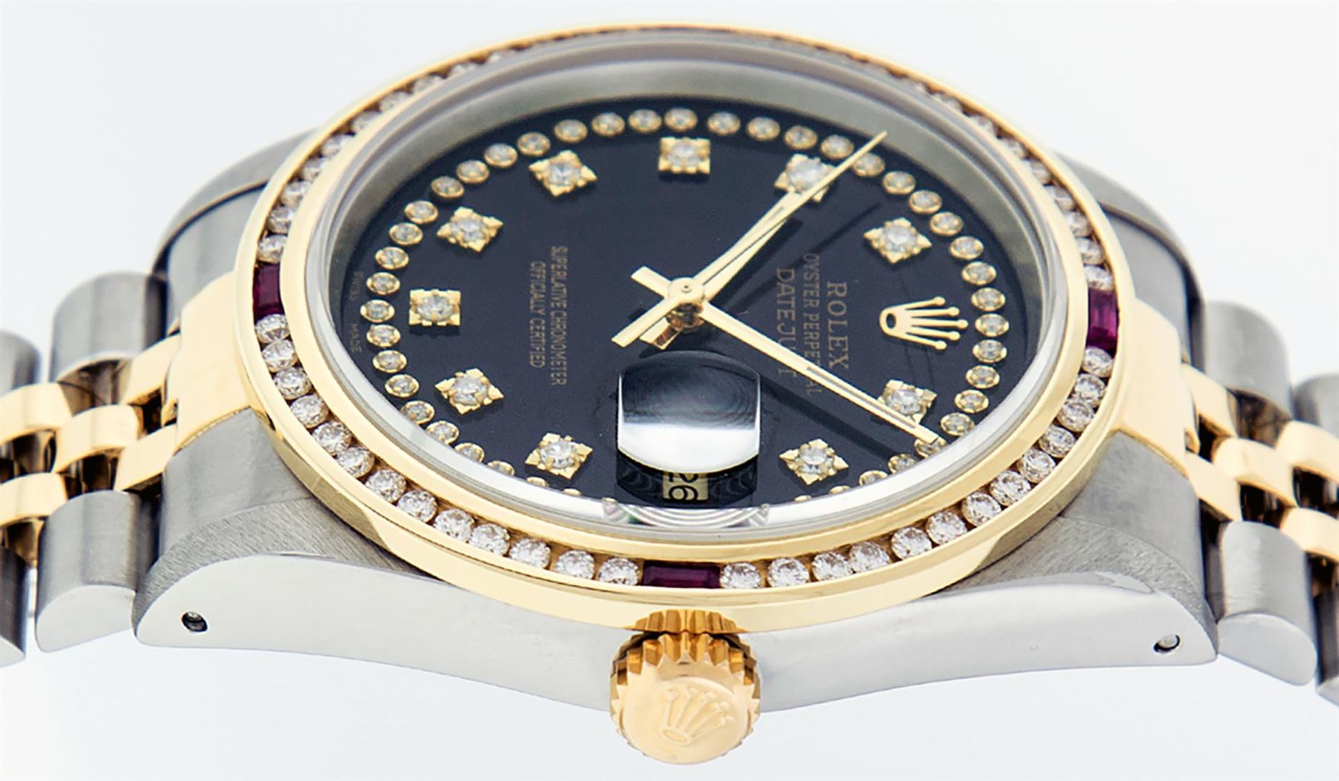Rolex Mens 2 Tone Black String Diamond & Ruby 36MM Diamond Datejust Wristwatch - Image 5 of 9