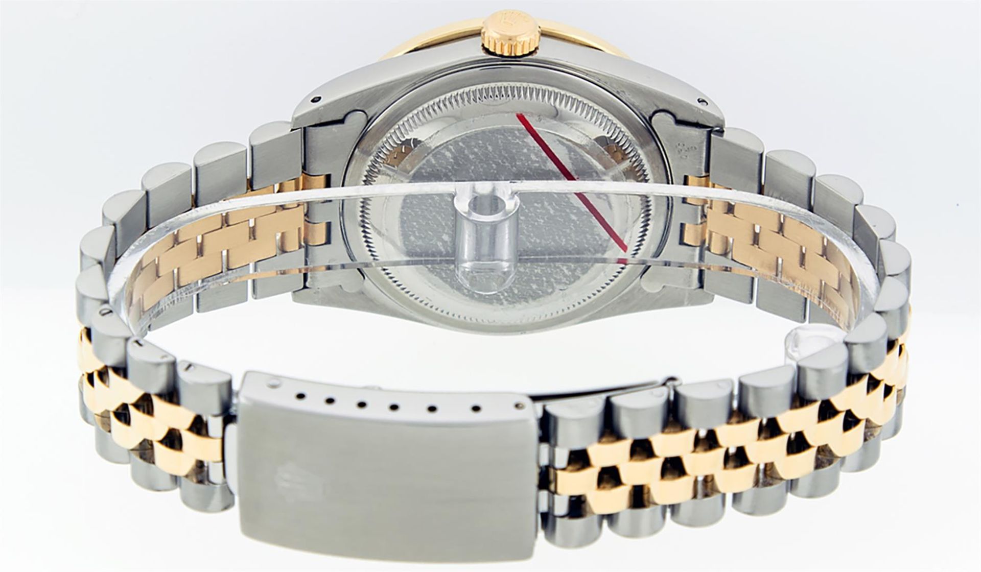 Rolex Mens 2 Tone Black String Diamond & Ruby 36MM Diamond Datejust Wristwatch - Image 9 of 9