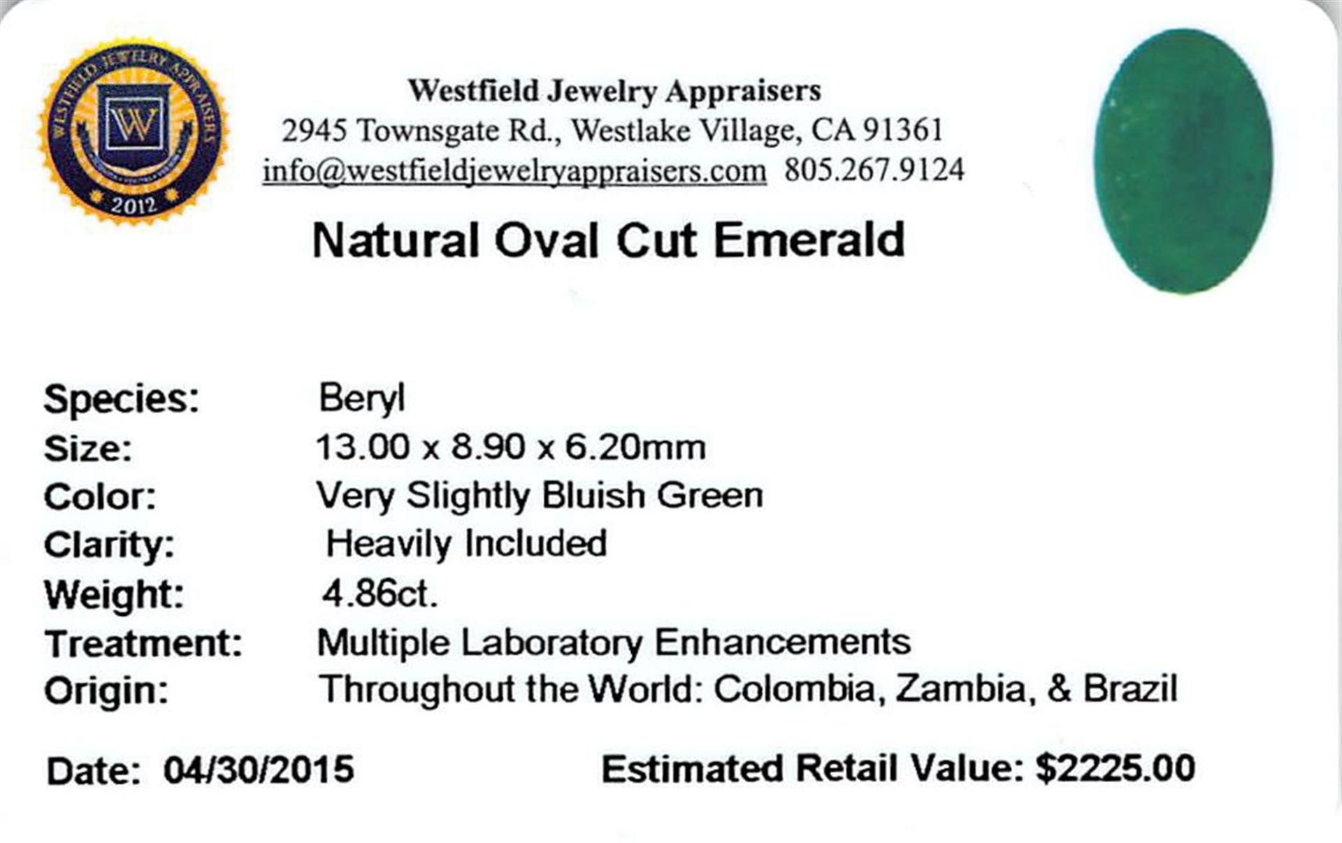 4.86 ctw Oval Emerald Parcel - Image 2 of 2