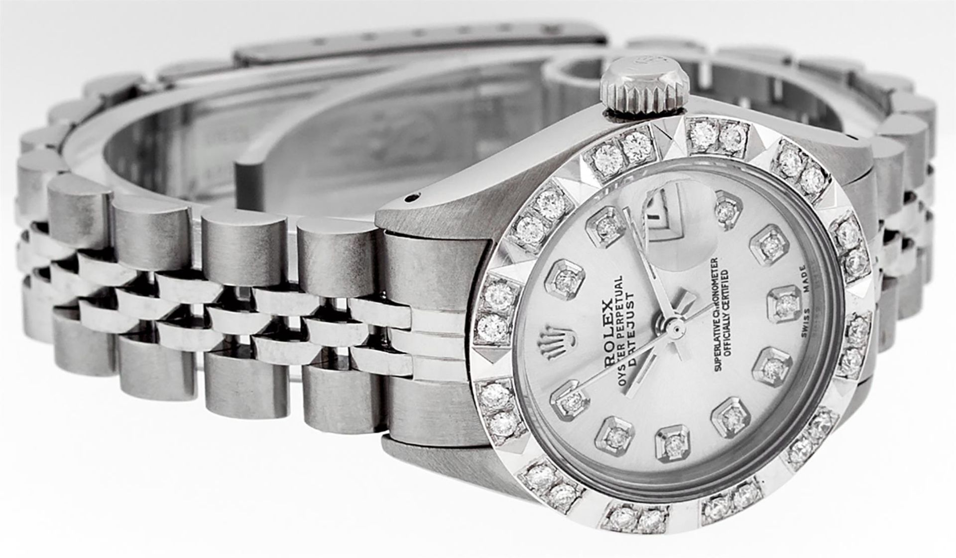 Rolex Ladies 26 Stainless Steel Silver Pyramid Diamond Datejust Wristwatch Servi - Image 3 of 9