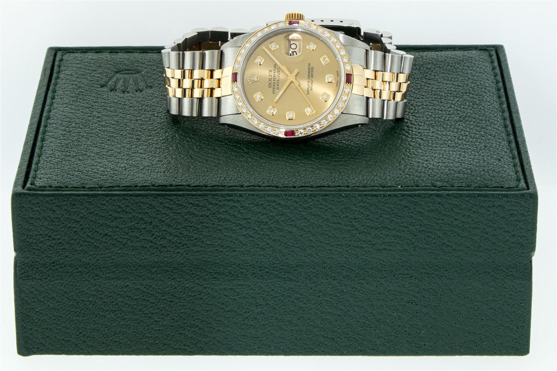 Rolex Mens 2 Tone Champagne Diamond & Ruby 36MM Datejust Wriswatch Oyster Perpet - Image 7 of 9
