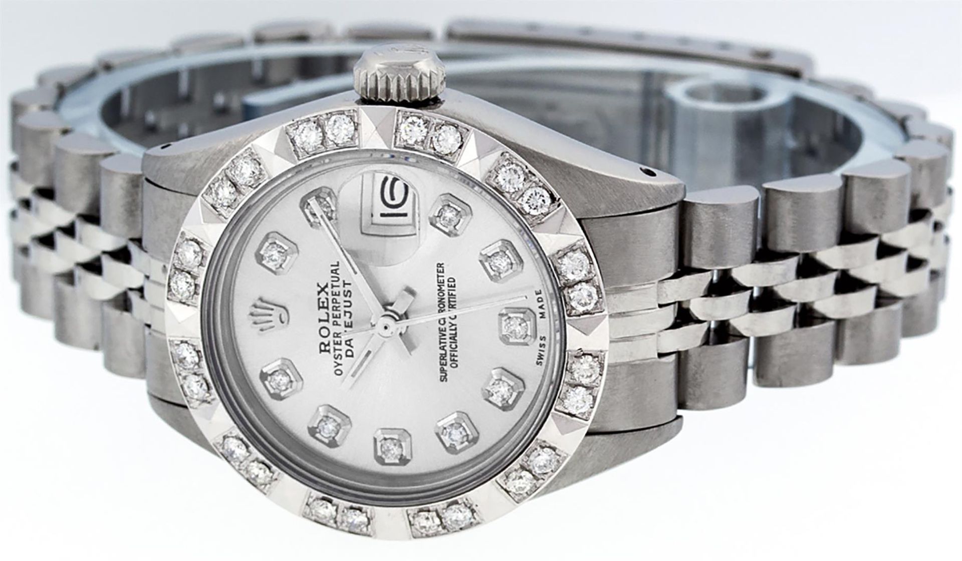 Rolex Ladies 26 Stainless Steel Silver Pyramid Diamond Datejust Wristwatch Servi - Image 8 of 9