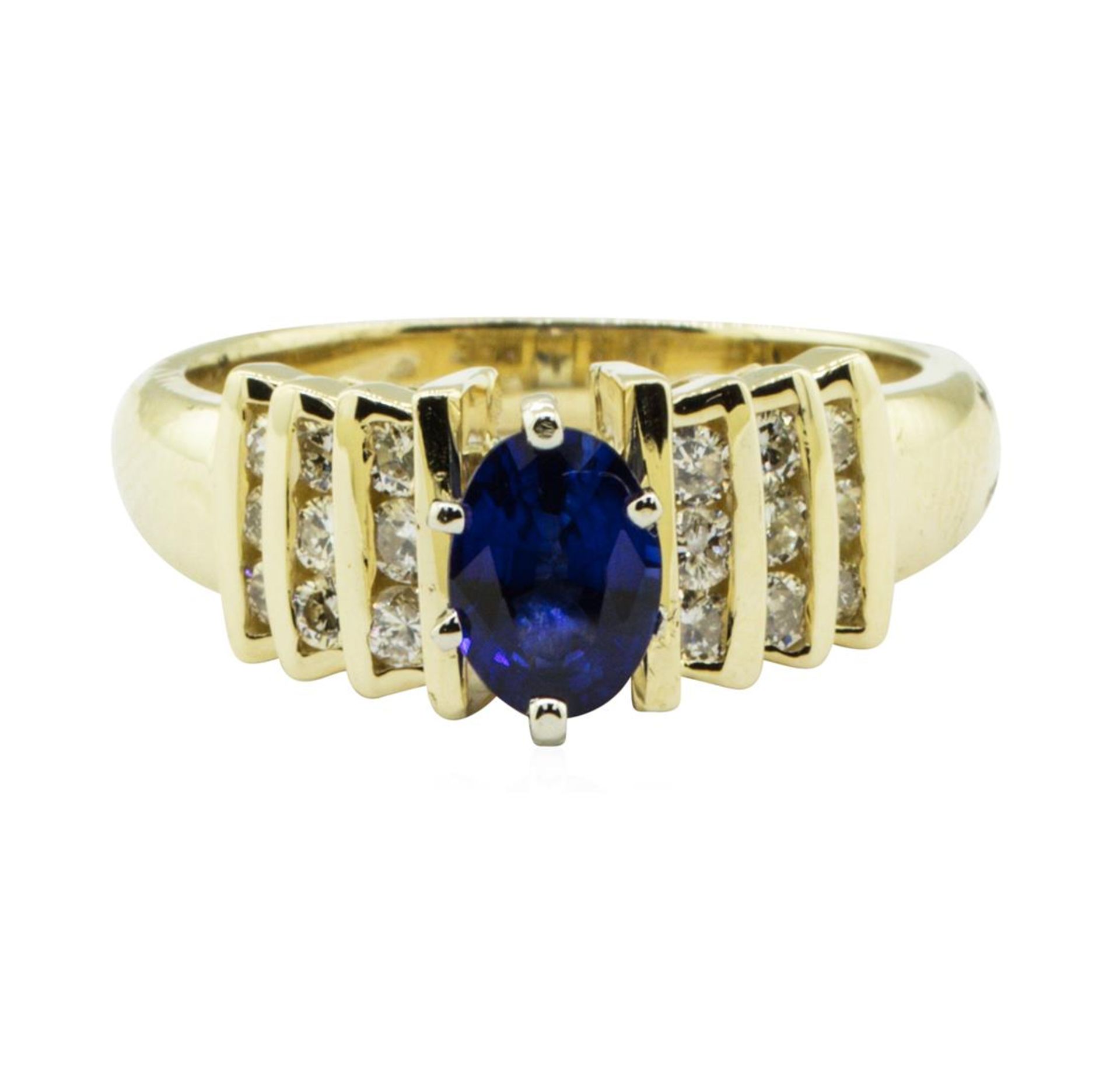 1.30 ctw Oval Brilliant Blue Sapphire And Diamond Ring - 14KT Yellow Gold - Image 2 of 5
