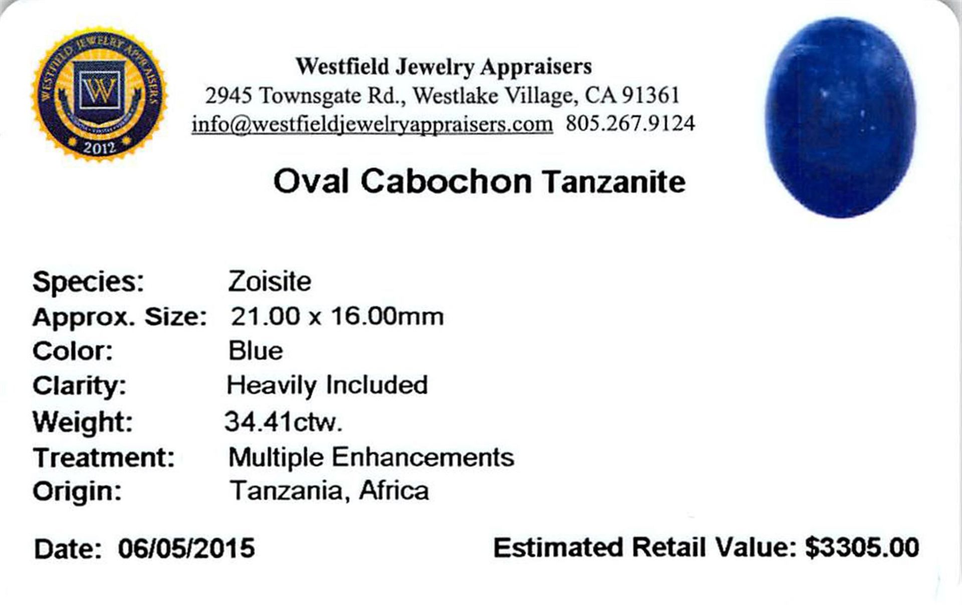 34.41 ctw Cabochon Tanzanite Parcel - Image 2 of 2