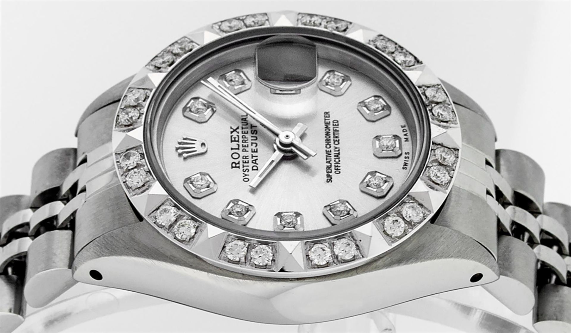 Rolex Ladies 26 Stainless Steel Silver Pyramid Diamond Datejust Wristwatch Servi - Image 9 of 9