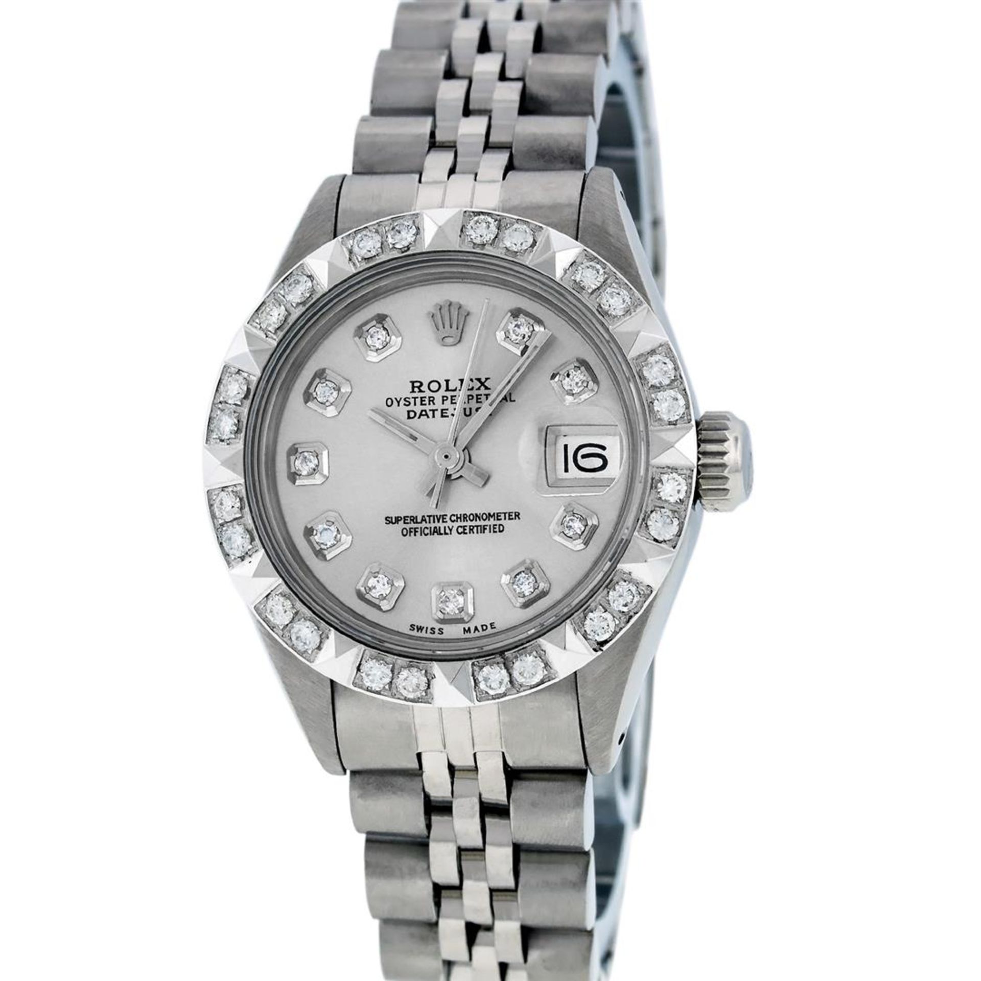 Rolex Ladies 26 Stainless Steel Silver Pyramid Diamond Datejust Wristwatch Servi - Image 2 of 9