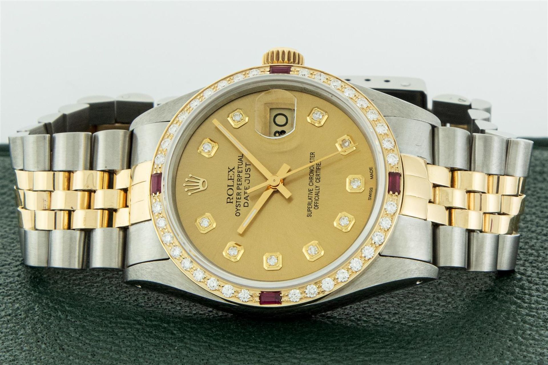 Rolex Mens 2 Tone Champagne Diamond & Ruby 36MM Datejust Wriswatch Oyster Perpet - Image 5 of 9