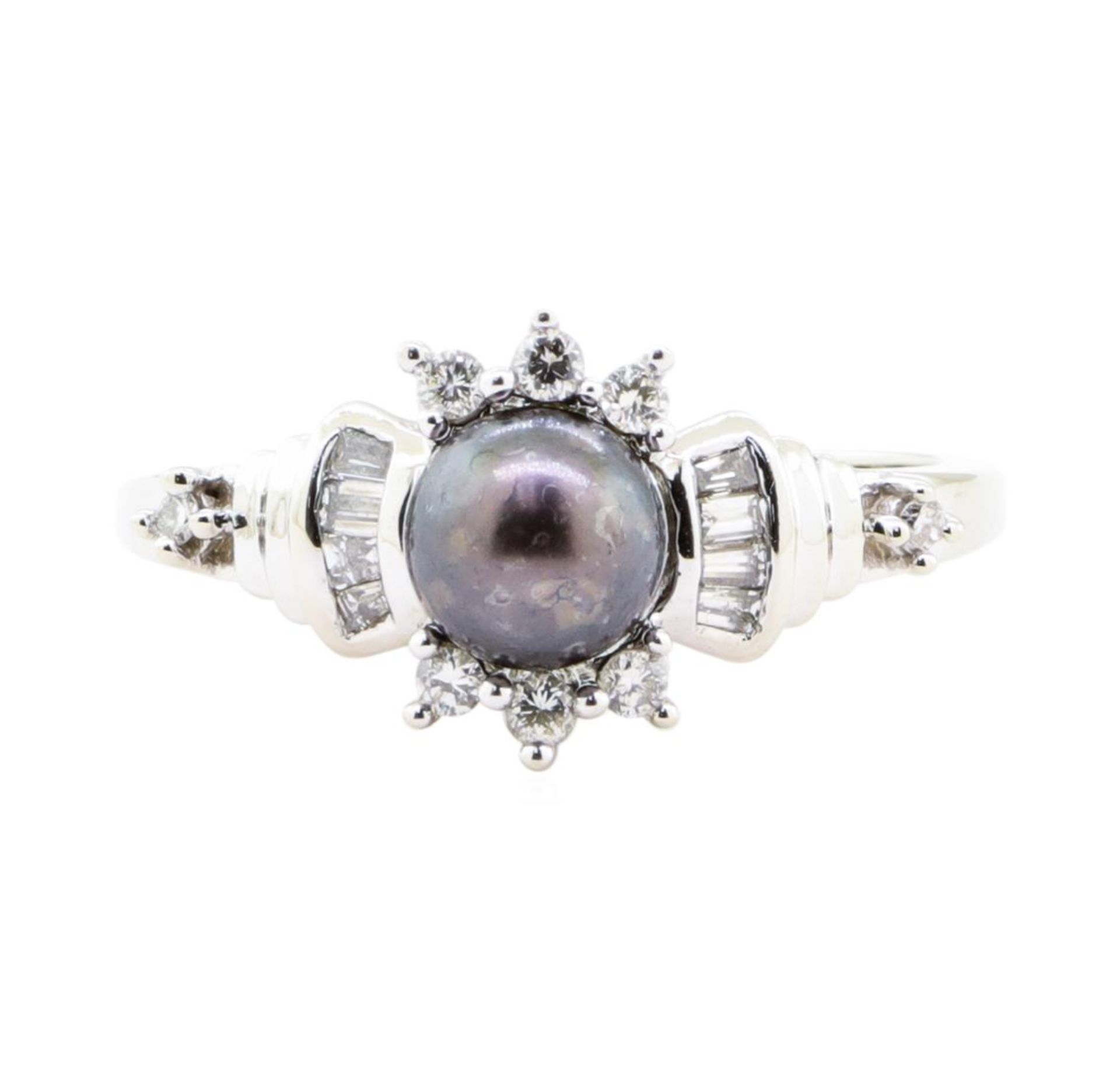 0.40 ctw Diamond and 7mm Dyed Black Pearl Ring - 14KT White Gold - Image 2 of 4