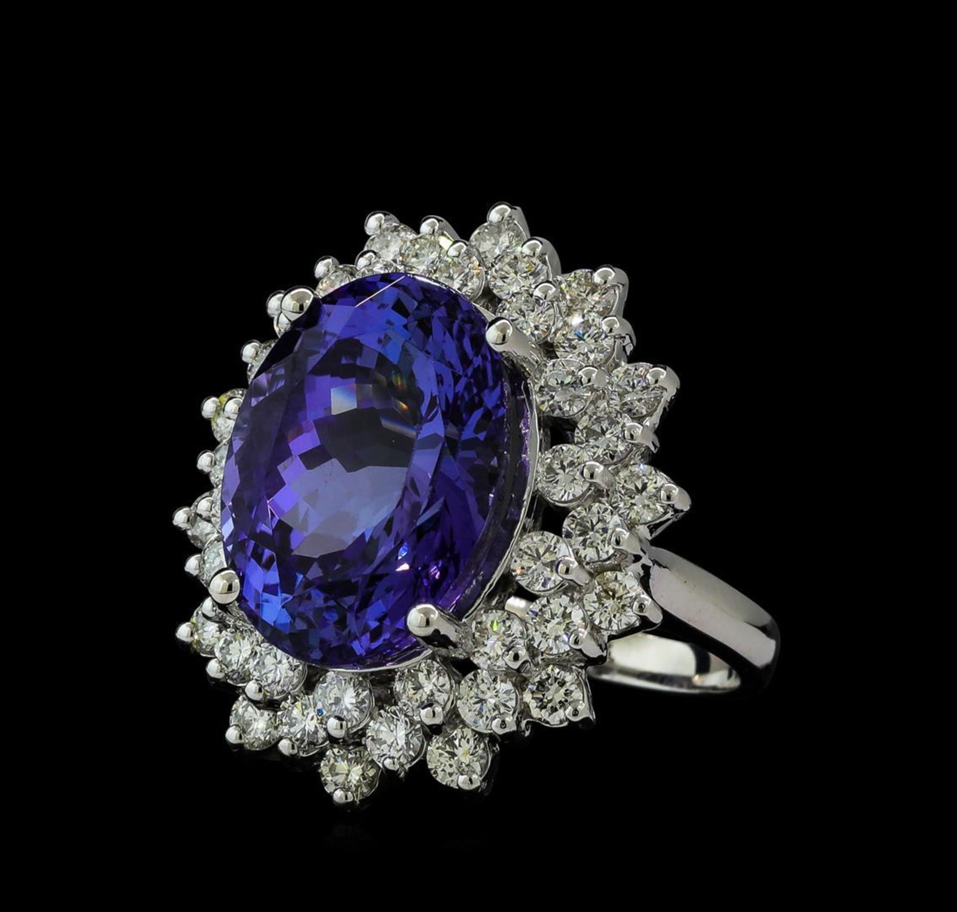 12.04 ctw Tanzanite and Diamond Ring - 14KT White Gold