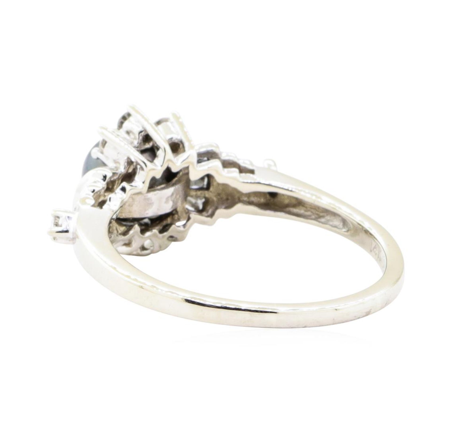 0.40 ctw Diamond and 7mm Dyed Black Pearl Ring - 14KT White Gold - Image 3 of 4