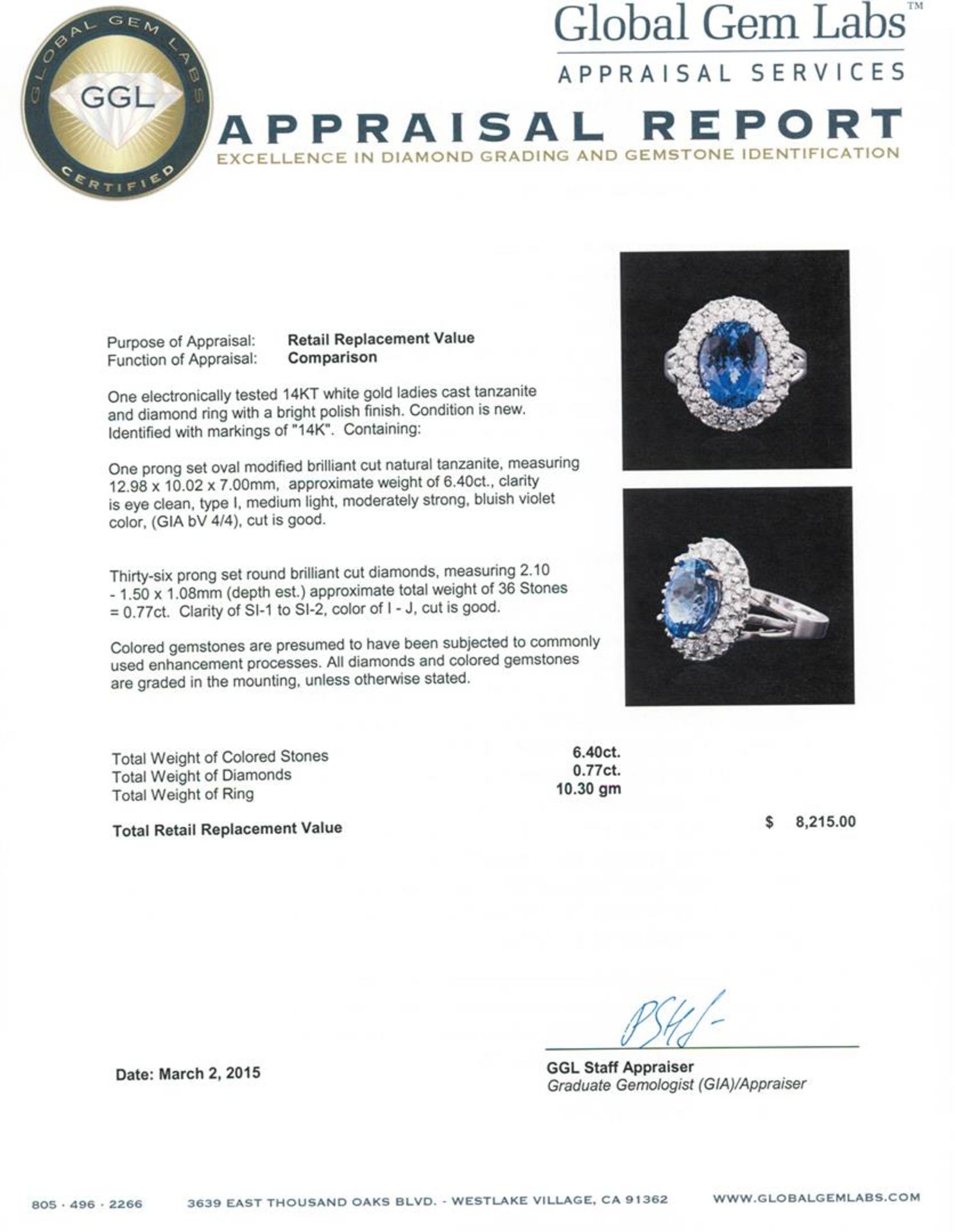14KT White Gold 6.40 ctw Tanzanite and Diamond Ring - Image 5 of 5
