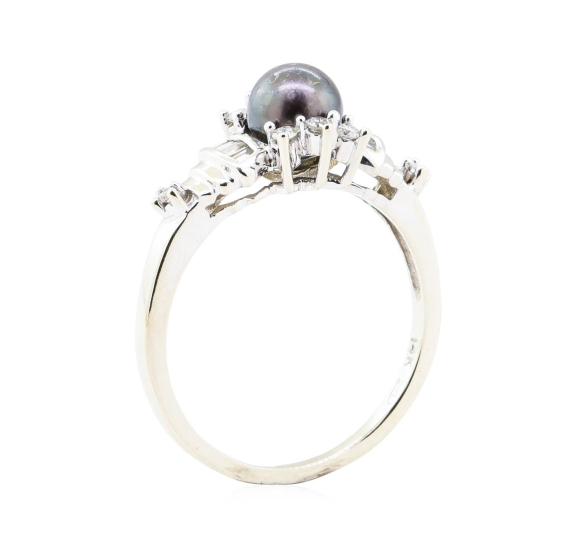 0.40 ctw Diamond and 7mm Dyed Black Pearl Ring - 14KT White Gold - Image 4 of 4