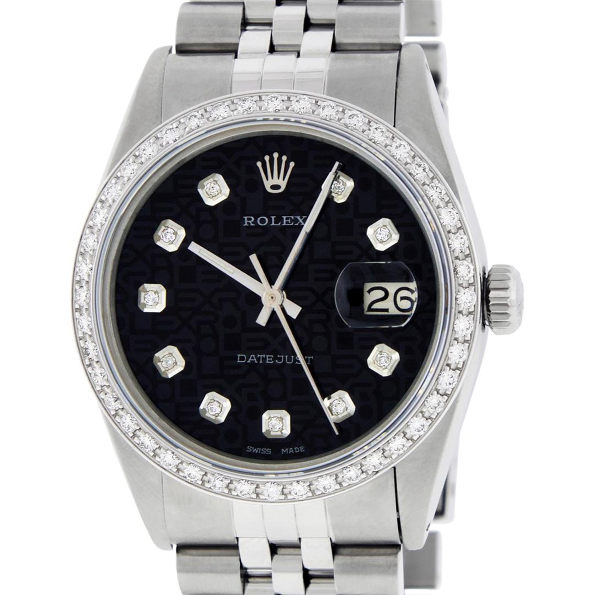 Rolex Mens Stainless Steel Black Diamond 36MM Datejust Wristwatch - Image 3 of 9