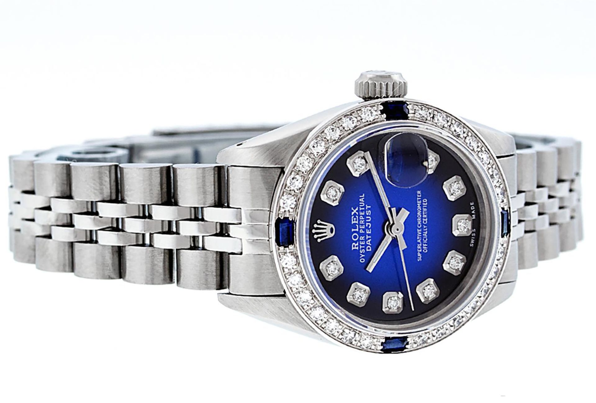 Rolex Ladies Stainless Steel Blue Vignette Diamond & Sapphire Datejust Wriswatch - Image 3 of 9