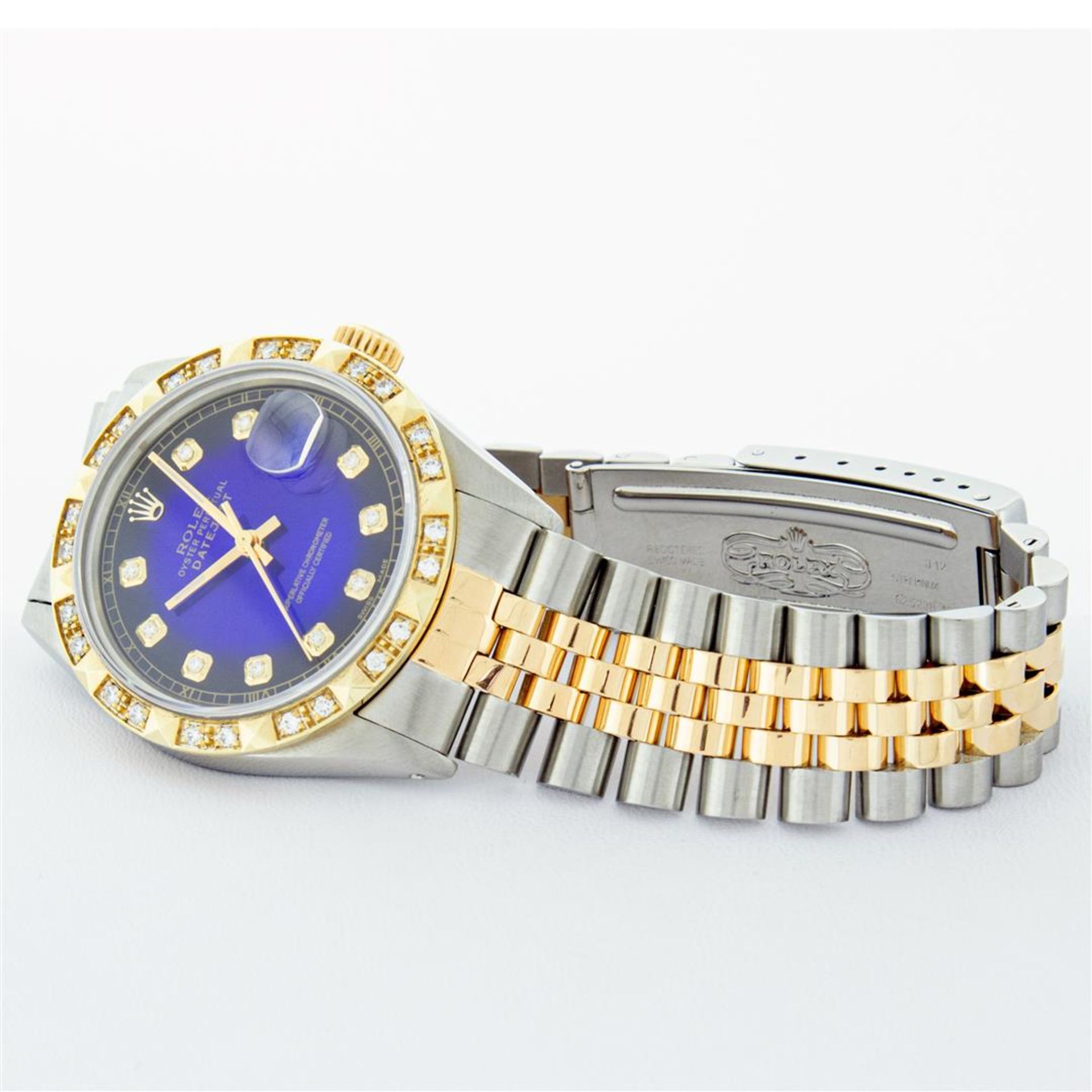 Rolex 2T Blue Vignette Pyramid Diamond Oyster Perpetual Datejust 36MM - Image 5 of 9