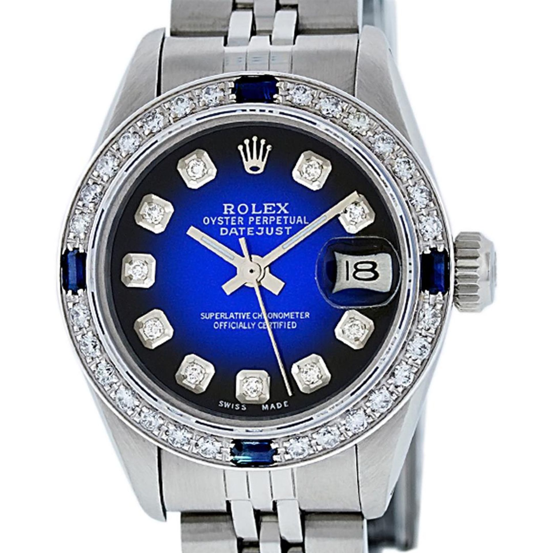 Rolex Ladies Stainless Steel Blue Vignette Diamond & Sapphire Datejust Wriswatch - Image 2 of 9